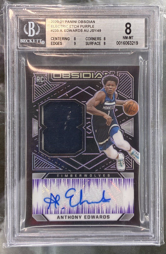 2020 Obsidian Anthony Edwards Rookie Jersey Auto /49 BGS 8