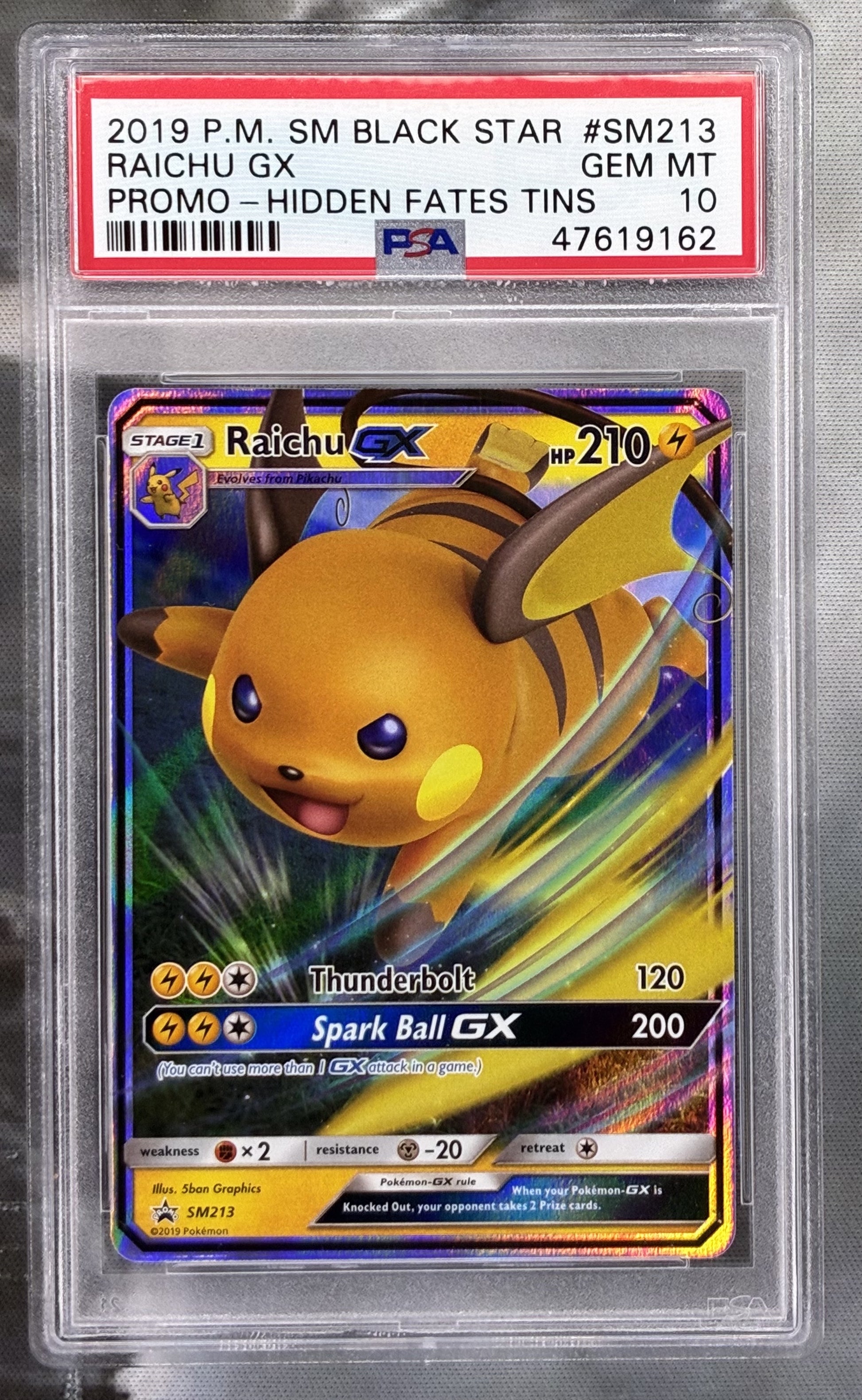 2019 Pokémon SM Black Star Promo Raichu GX SM213 PSA 10