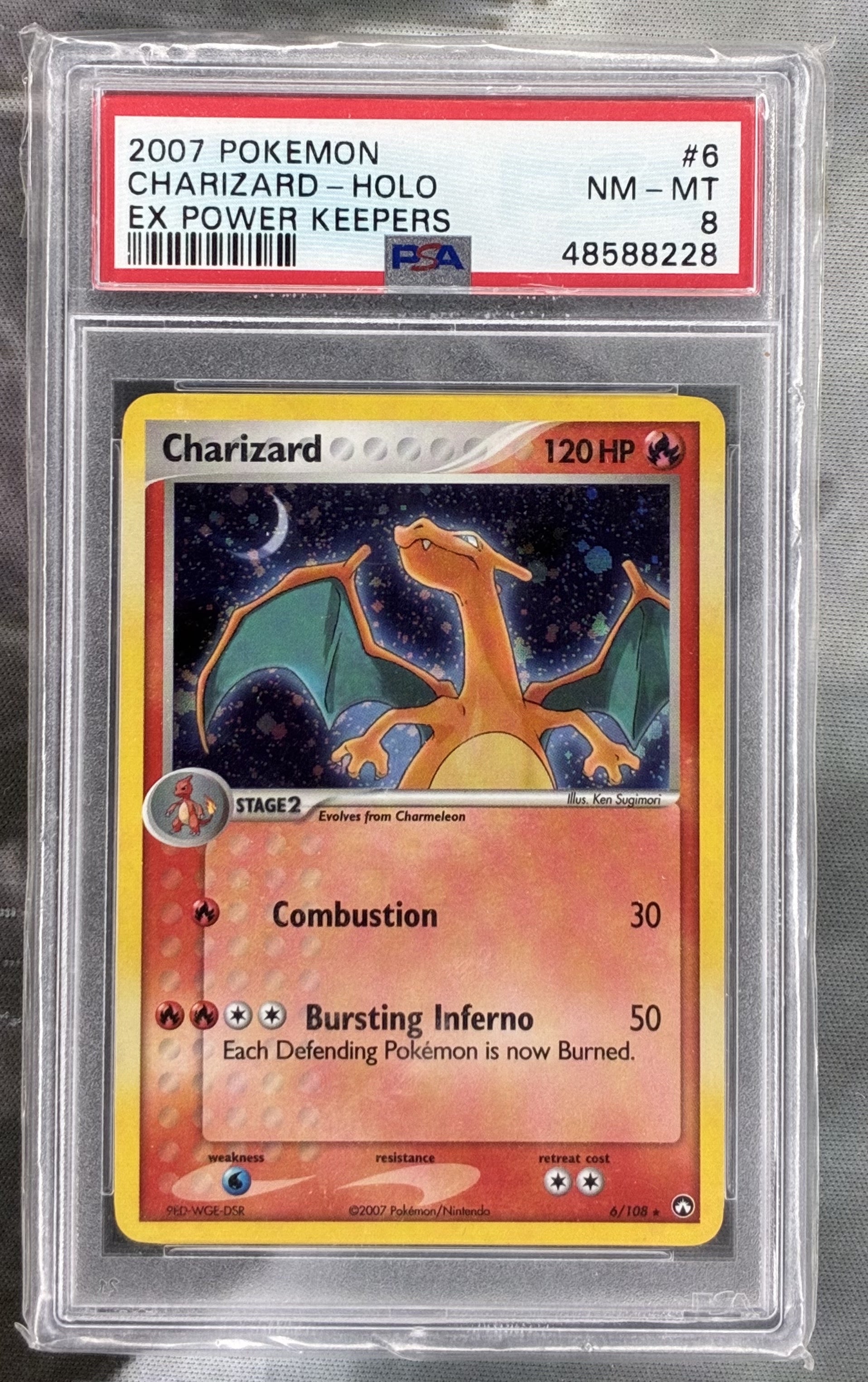 2007 Pokémon Charizard 6/108 Reverse Holo Power Keepers PSA 8