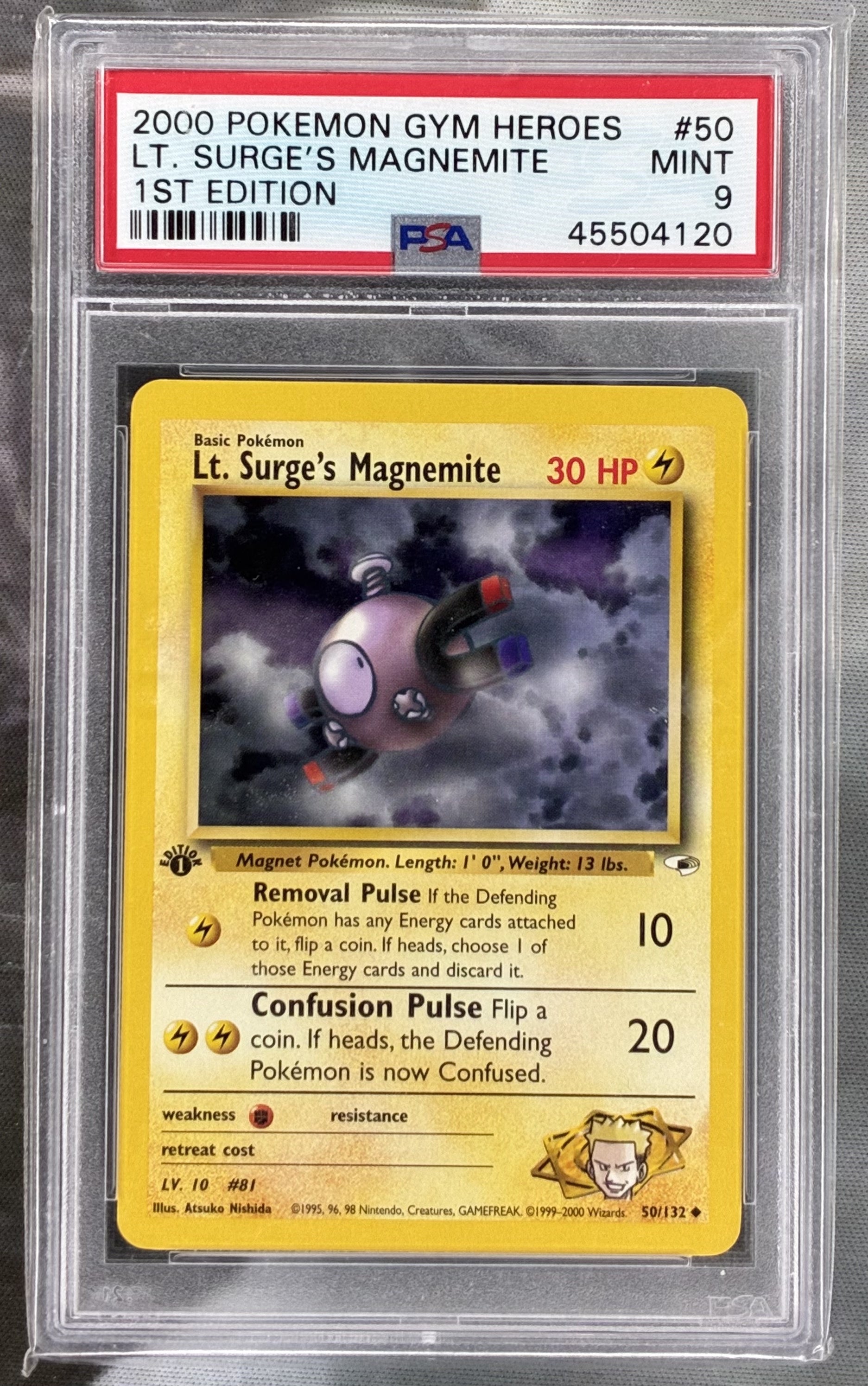 Lt Surges Magnemite 50 132 1st Edition Gym Heroes PSA 9