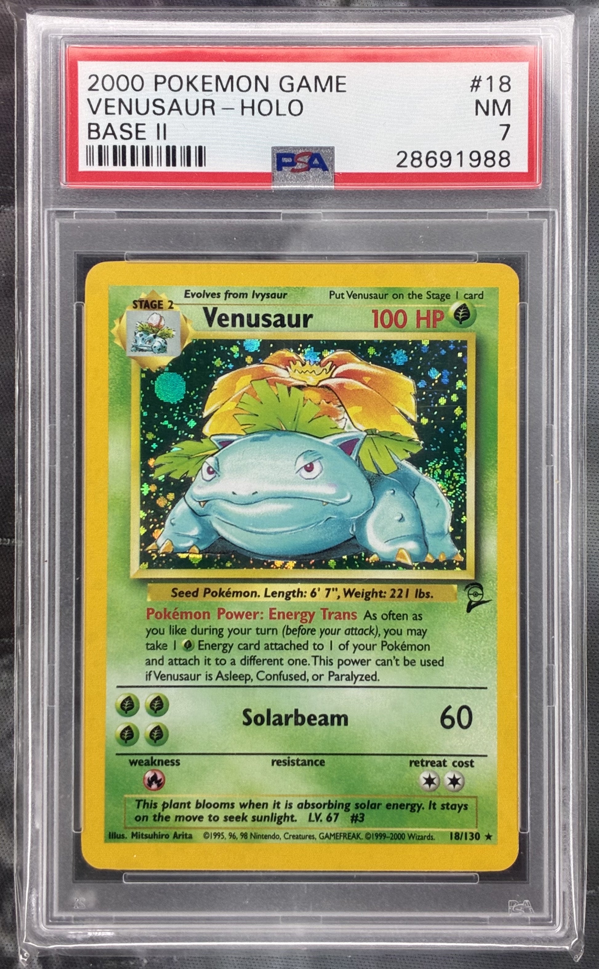 2000 Pokémon Venusaur 18 130 Base Set 2 Holo PSA 7