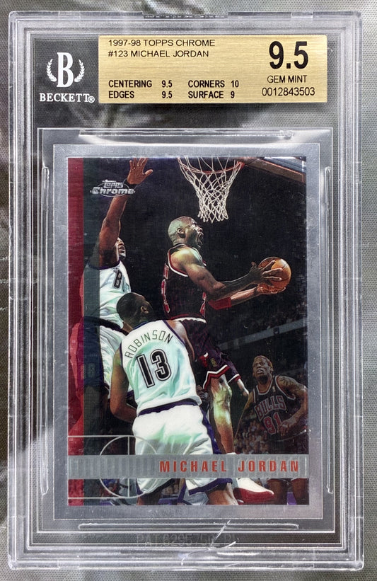 Michael Jordan 1997 98 Topps Chrome 123 BGS 9.5 Gem Mint graded basketball card