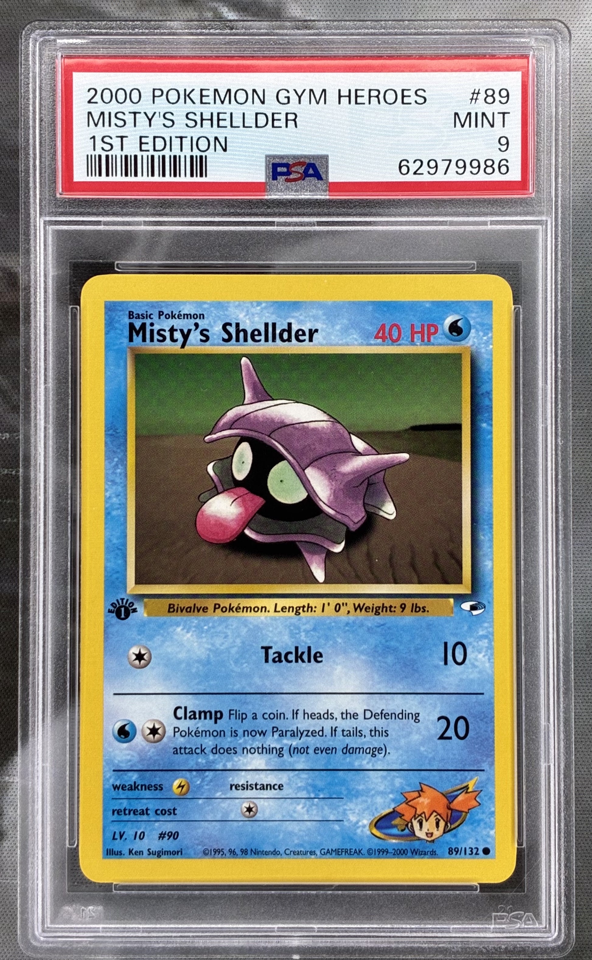 Pokémon Mistys Shellder 89 132 Gym Heroes 1st Edition PSA 9 Mint graded card