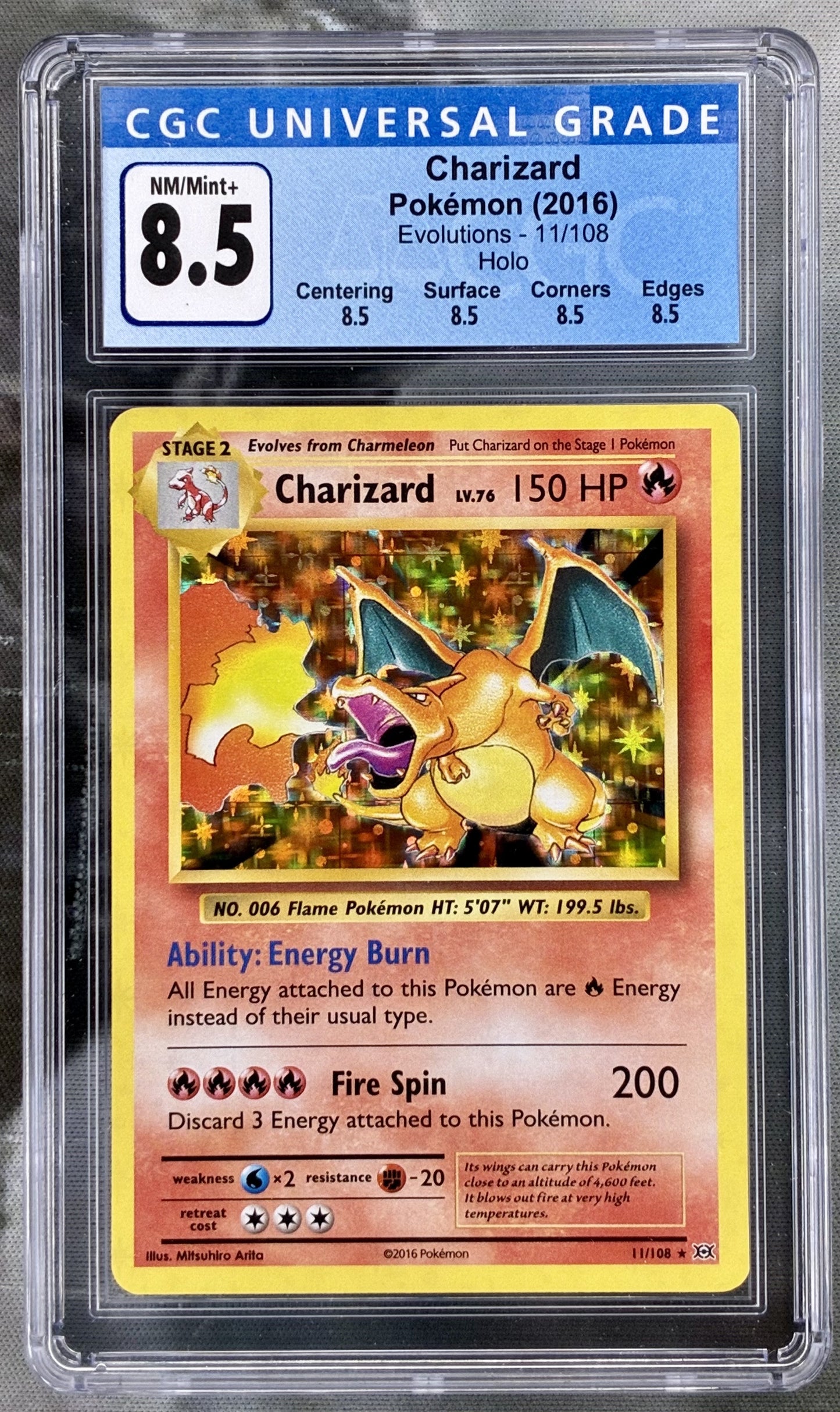Pokémon Charizard 11 108 XY Evolutions Holo CGC 8.5 graded card with sub grades