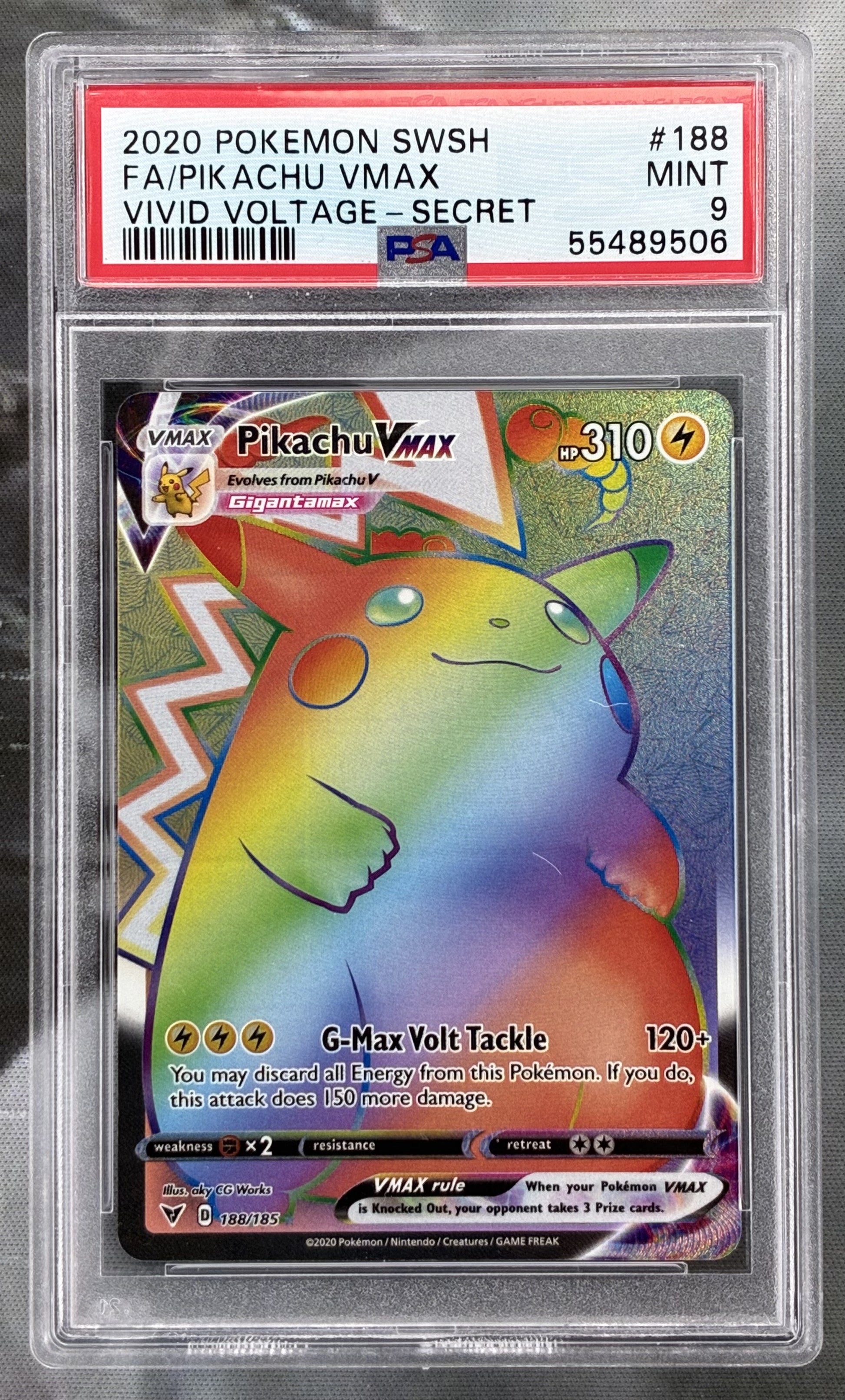 Pokémon Pikachu VMAX 188 185 Vivid Voltage Rainbow Rare PSA 9 Mint graded card