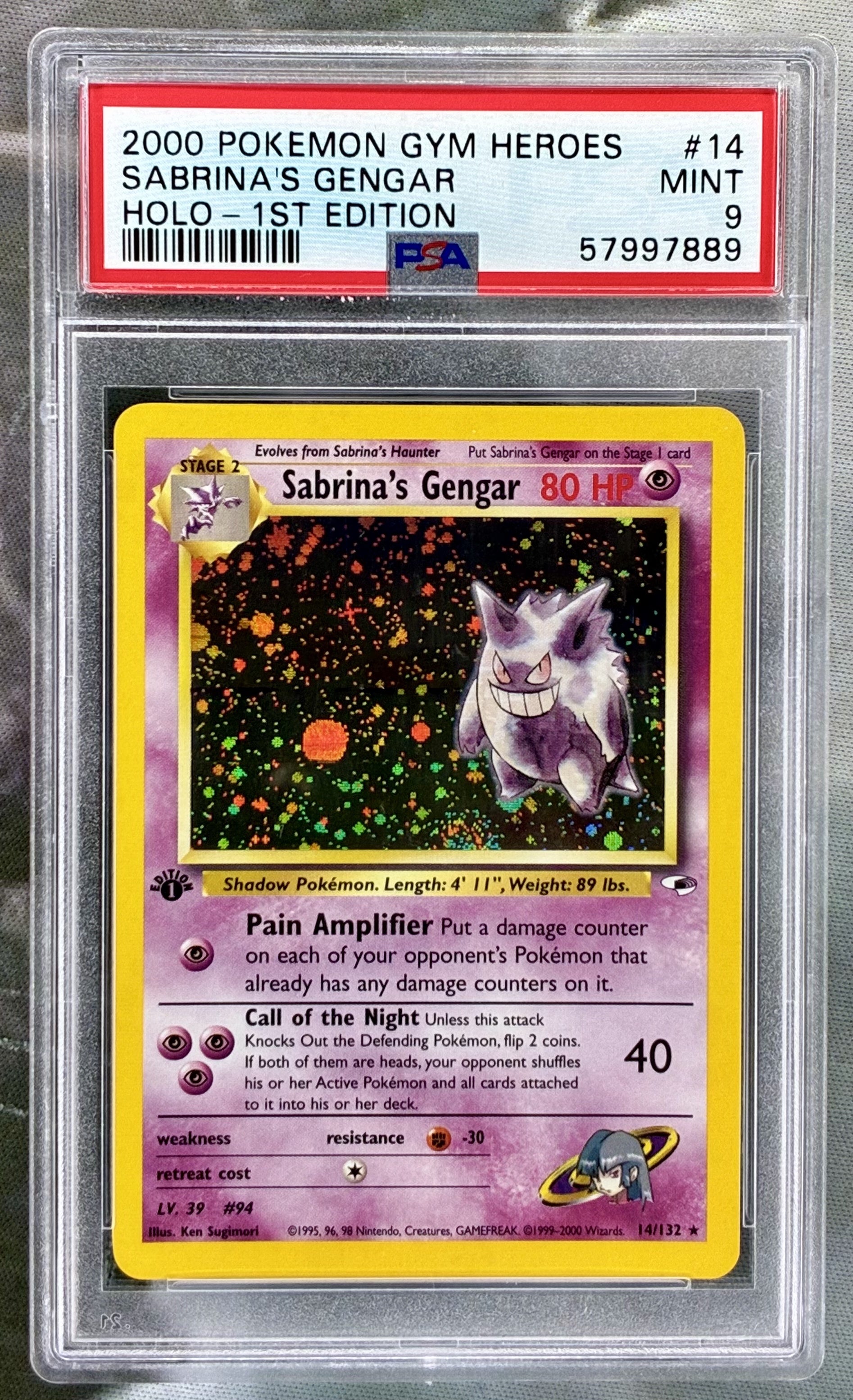 Pokemon Sabrinas Gengar 14 132 Gym Heroes 1st Edition PSA 9