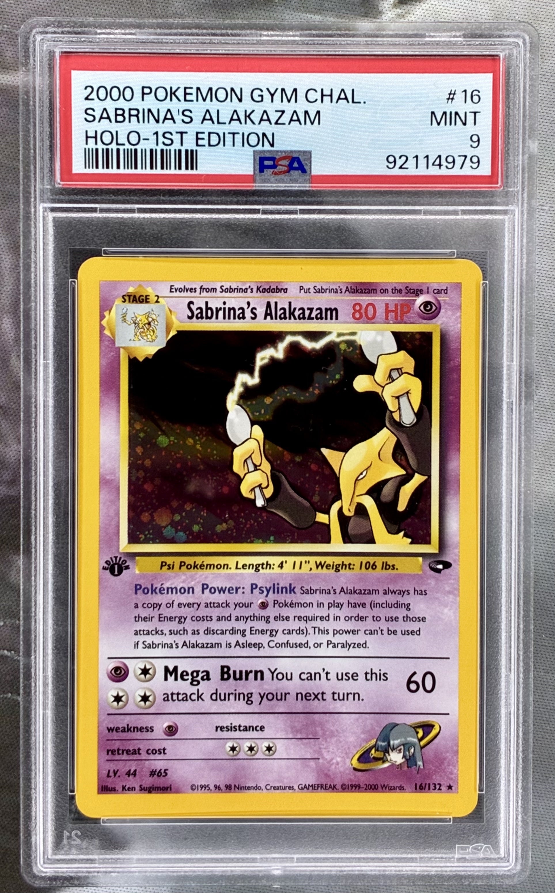 Pokemon Sabrinas Alakazam 16 132 Gym Challenge 1st Edition PSA 9