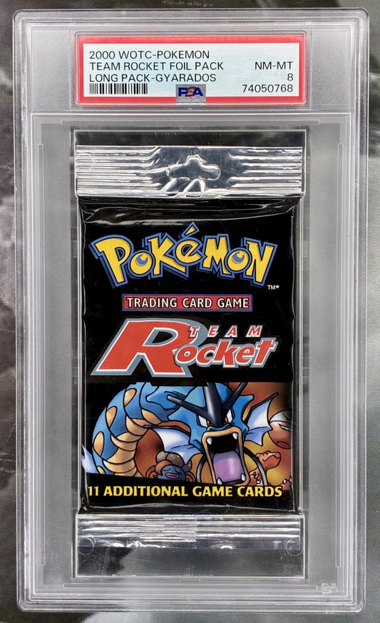 Pokemon Team Rocket Gyarados long foil pack PSA 8 2000 WOTC