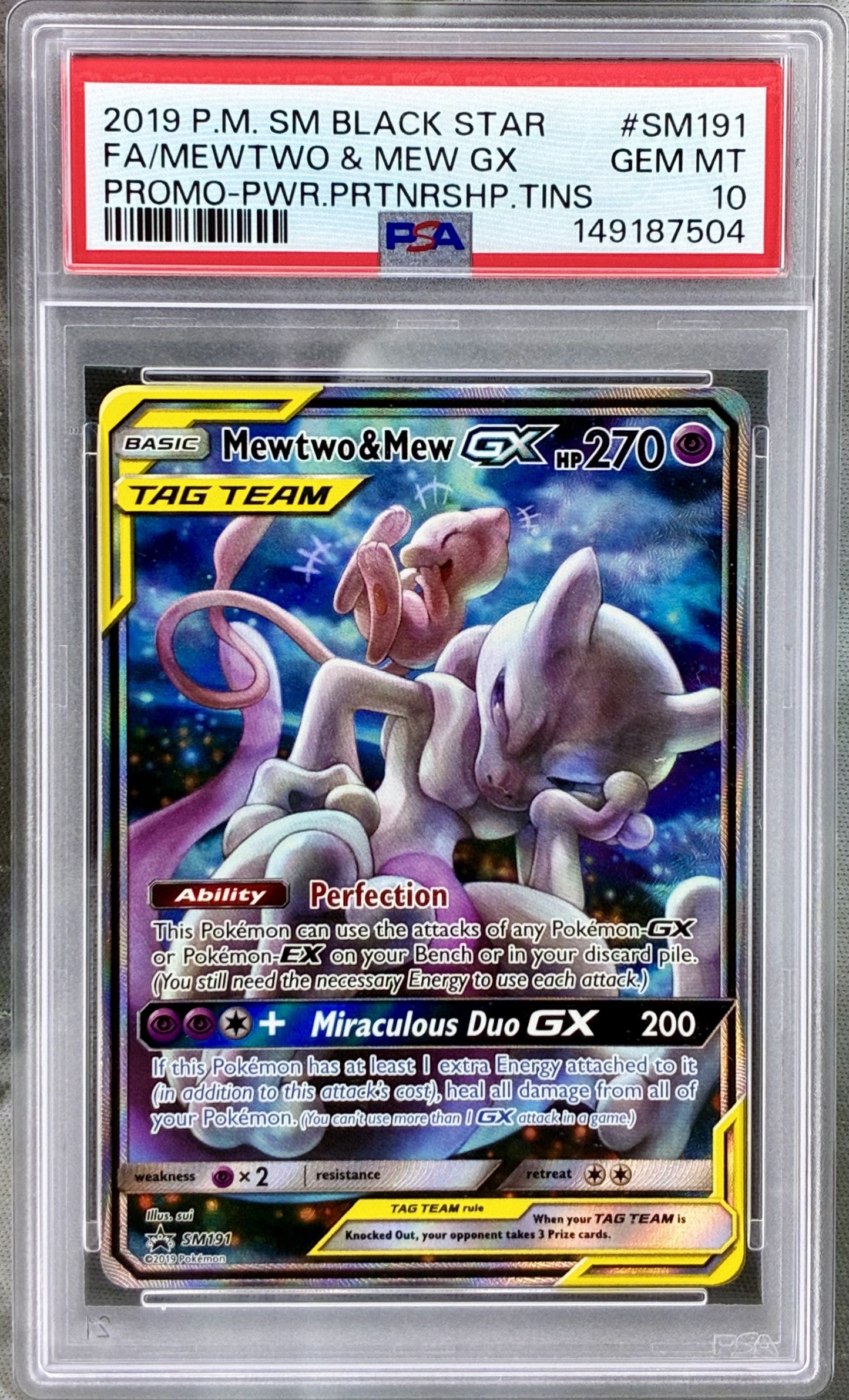Pokemon Mewtwo Mew GX PSA 10 SM191 Black Star promo card