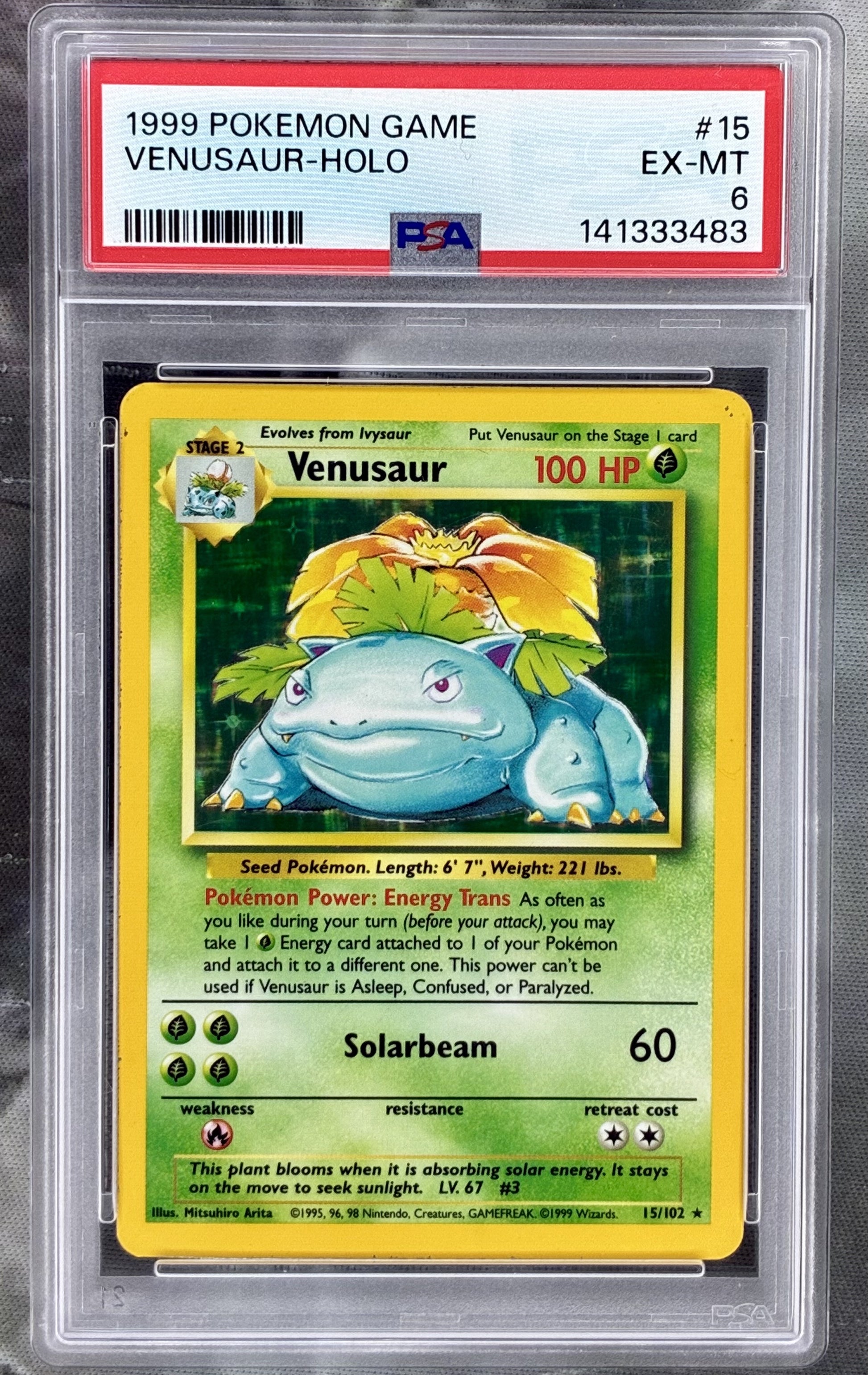 Venusaur 15/102 Base Set holo PSA 6 1999 Pokémon card