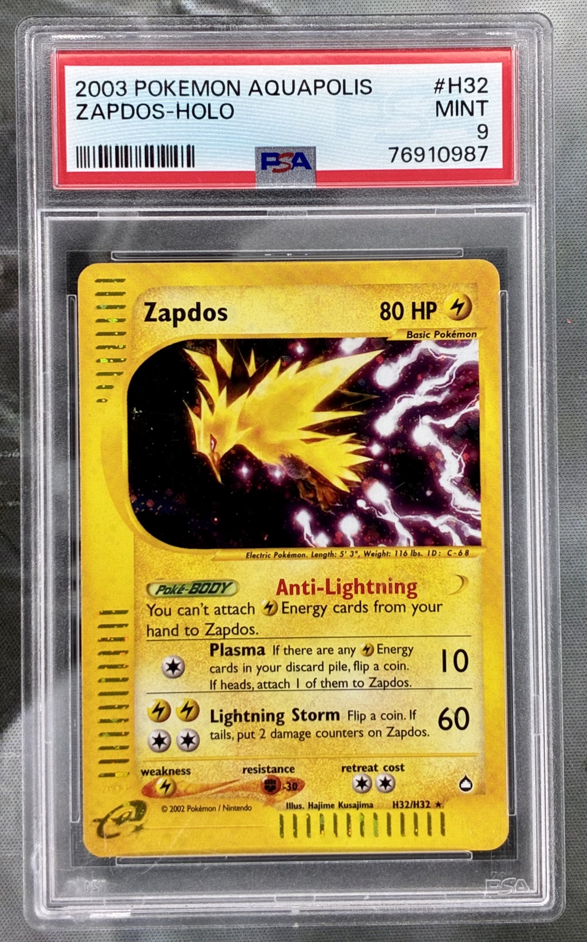 Zapdos H32 Aquapolis holo PSA 9 Pokémon card