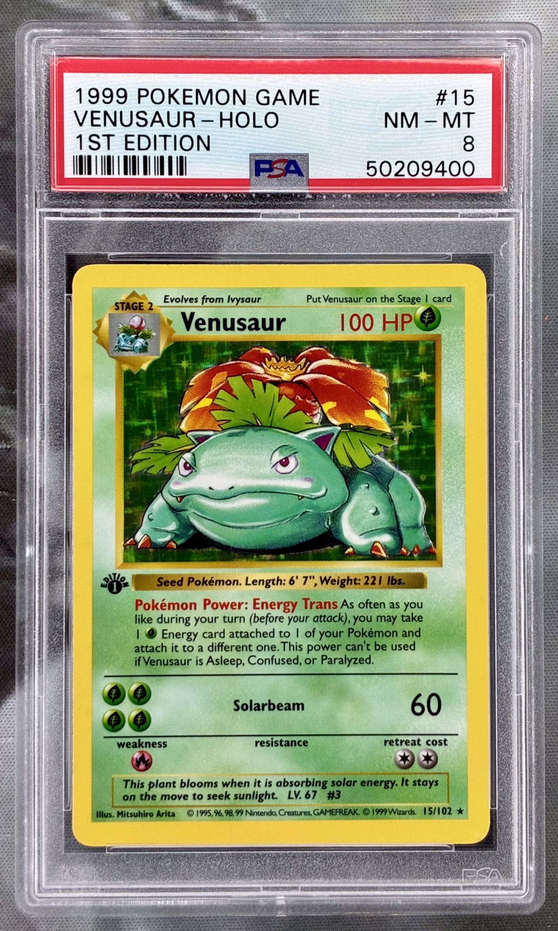 Venusaur 15/102 Base Set 1st Edition holo PSA 8 Pokémon card