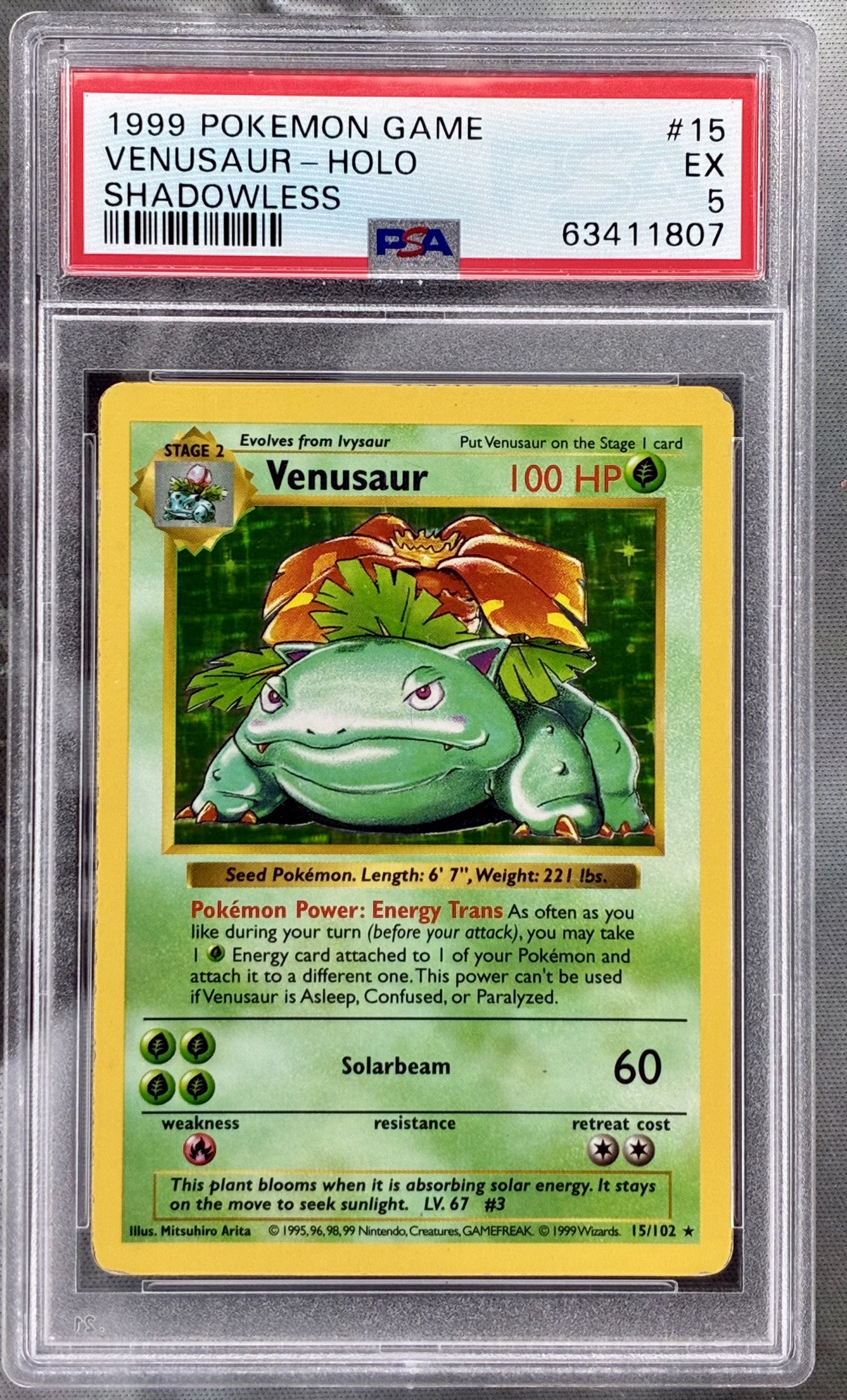 Venusaur Shadowless 15/102 Base Set holo PSA 5 Pokémon card