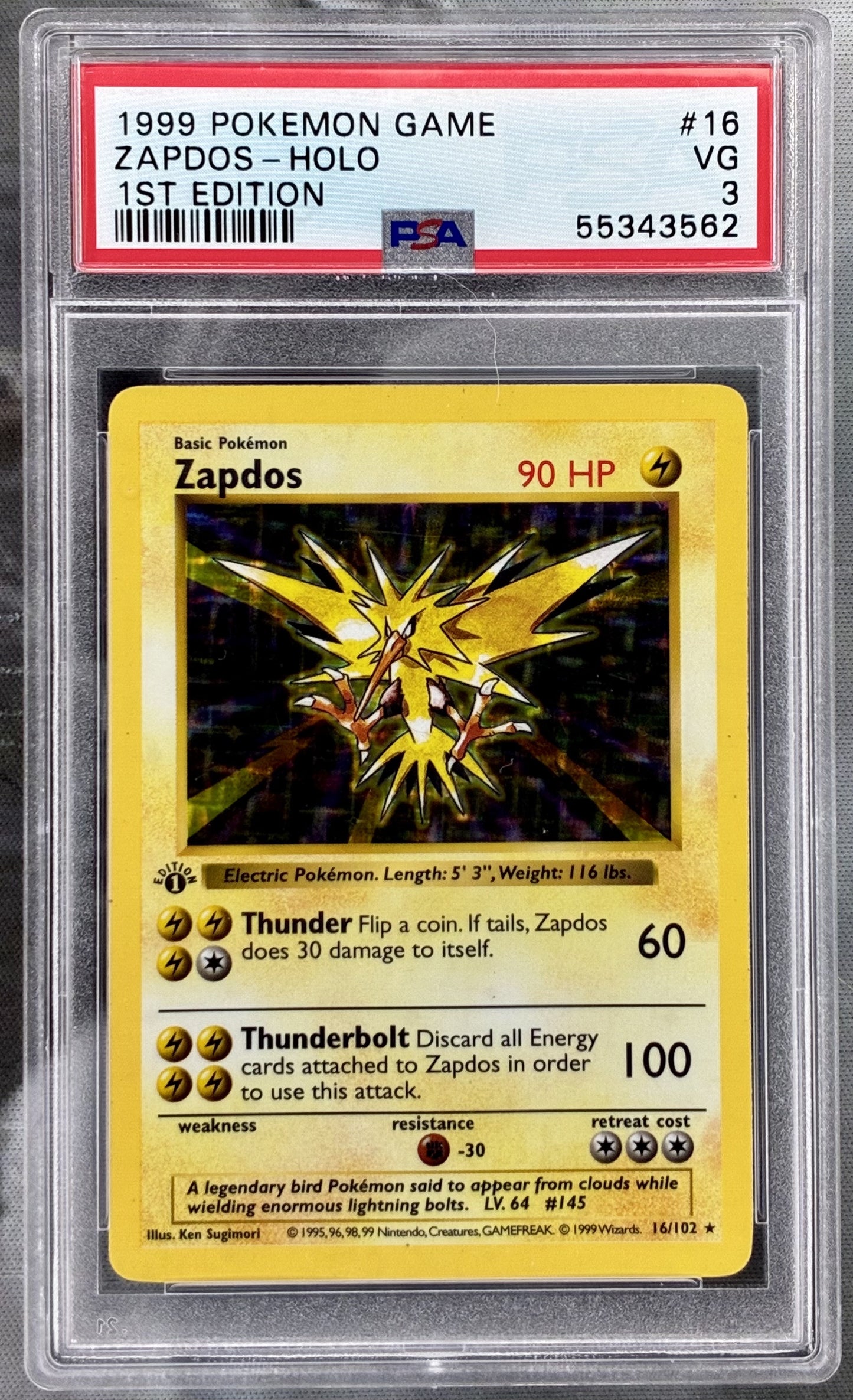 Zapdos 1st Edition Shadowless PSA 3 Base Set Holo Pokémon