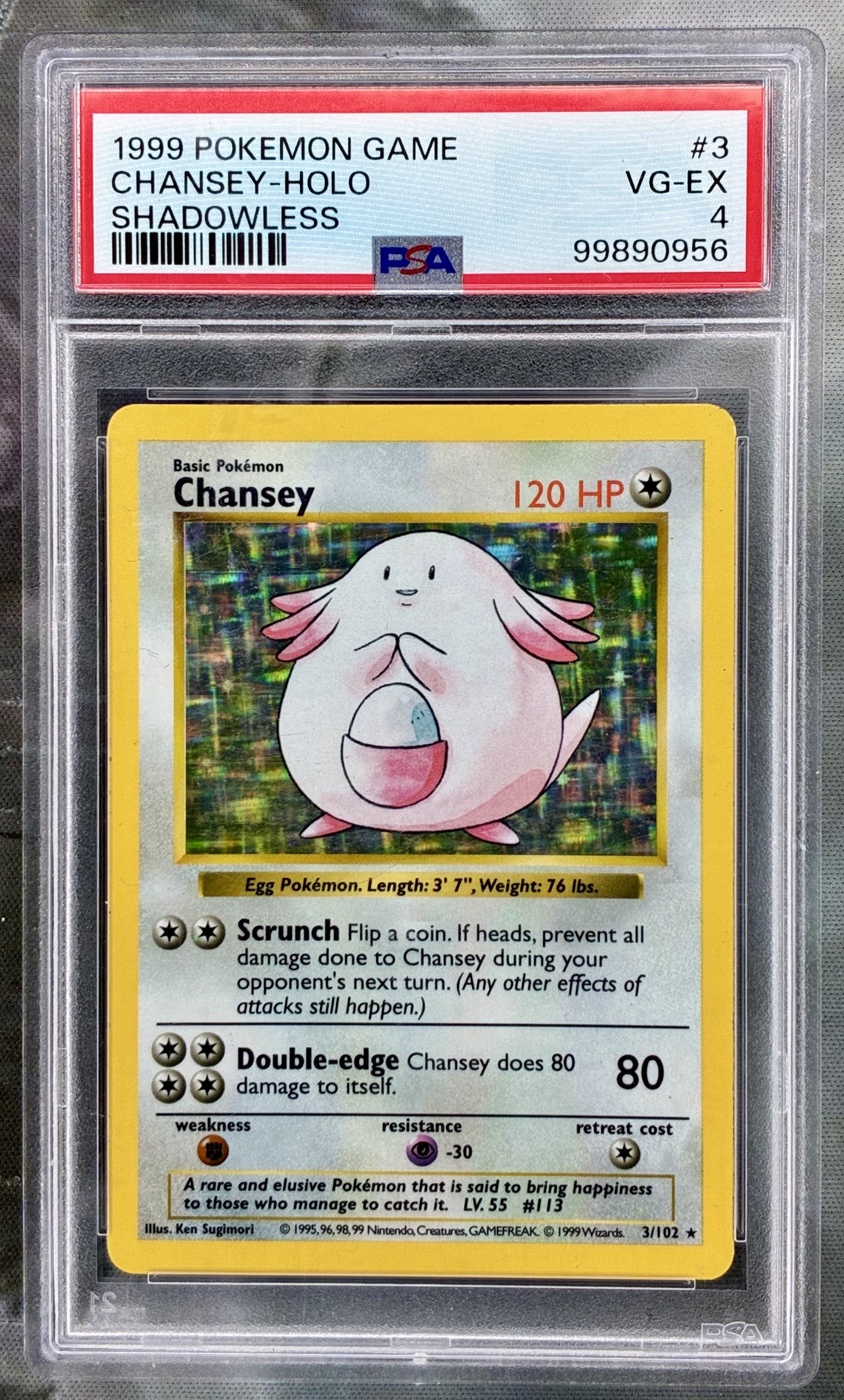 1999 Pokémon Chansey Shadowless Holo PSA 4 graded card slab