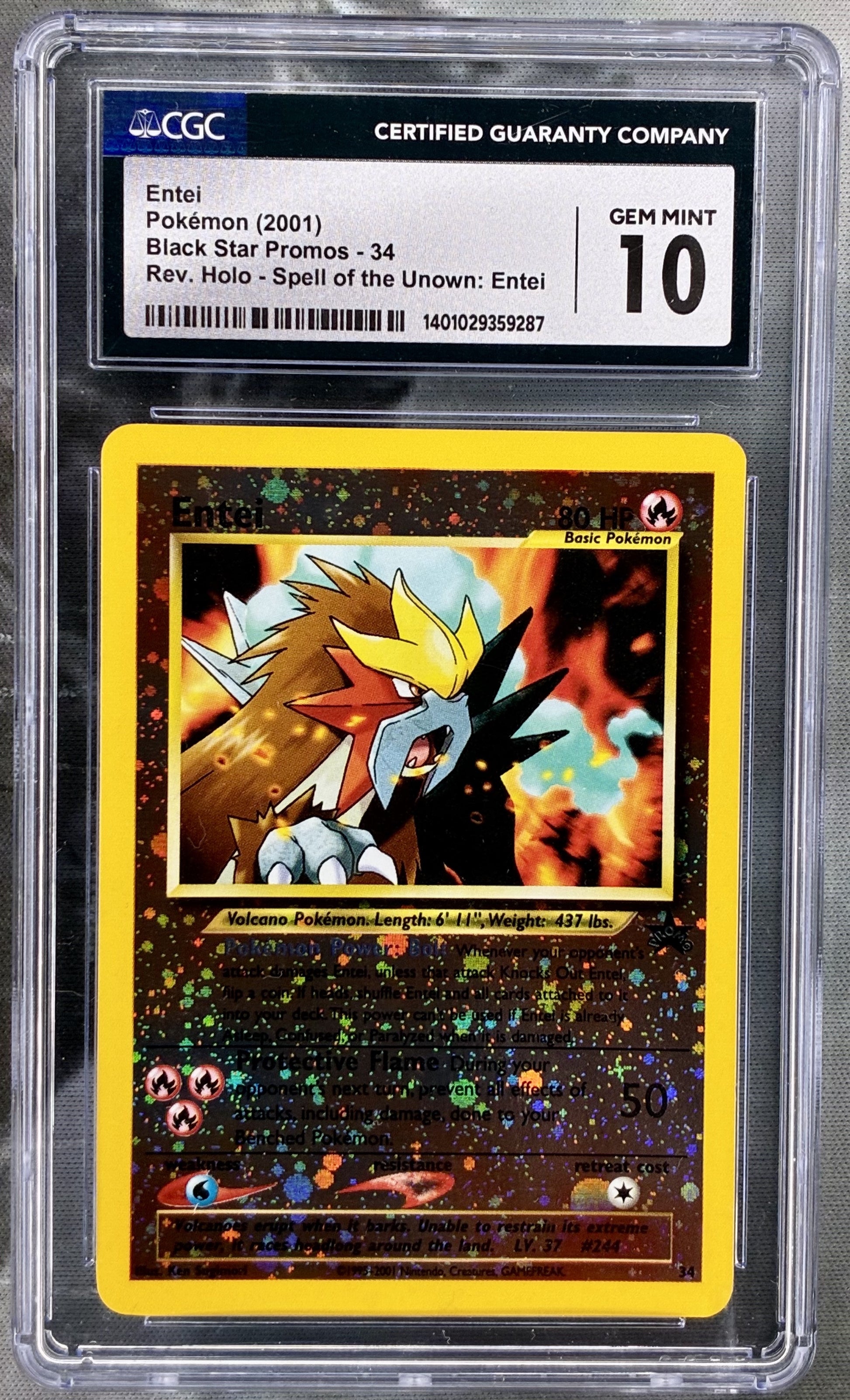Entei Black Star Promo 34 Reverse Holo CGC 10 English Pokemon card slab
