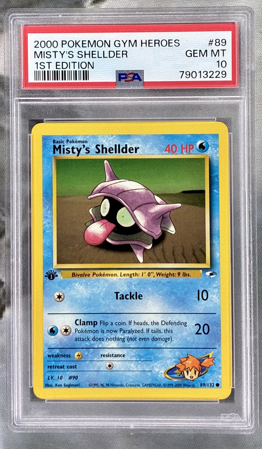 Misty’s Shellder Gym Heroes 1st Edition 89/132 PSA 10 English Pokemon card slab