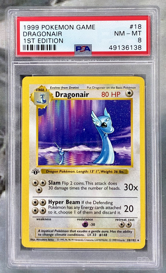 Dragonair Base Set 1st Edition Shadowless 18/102 Holo PSA 8 English Pokemon card slab