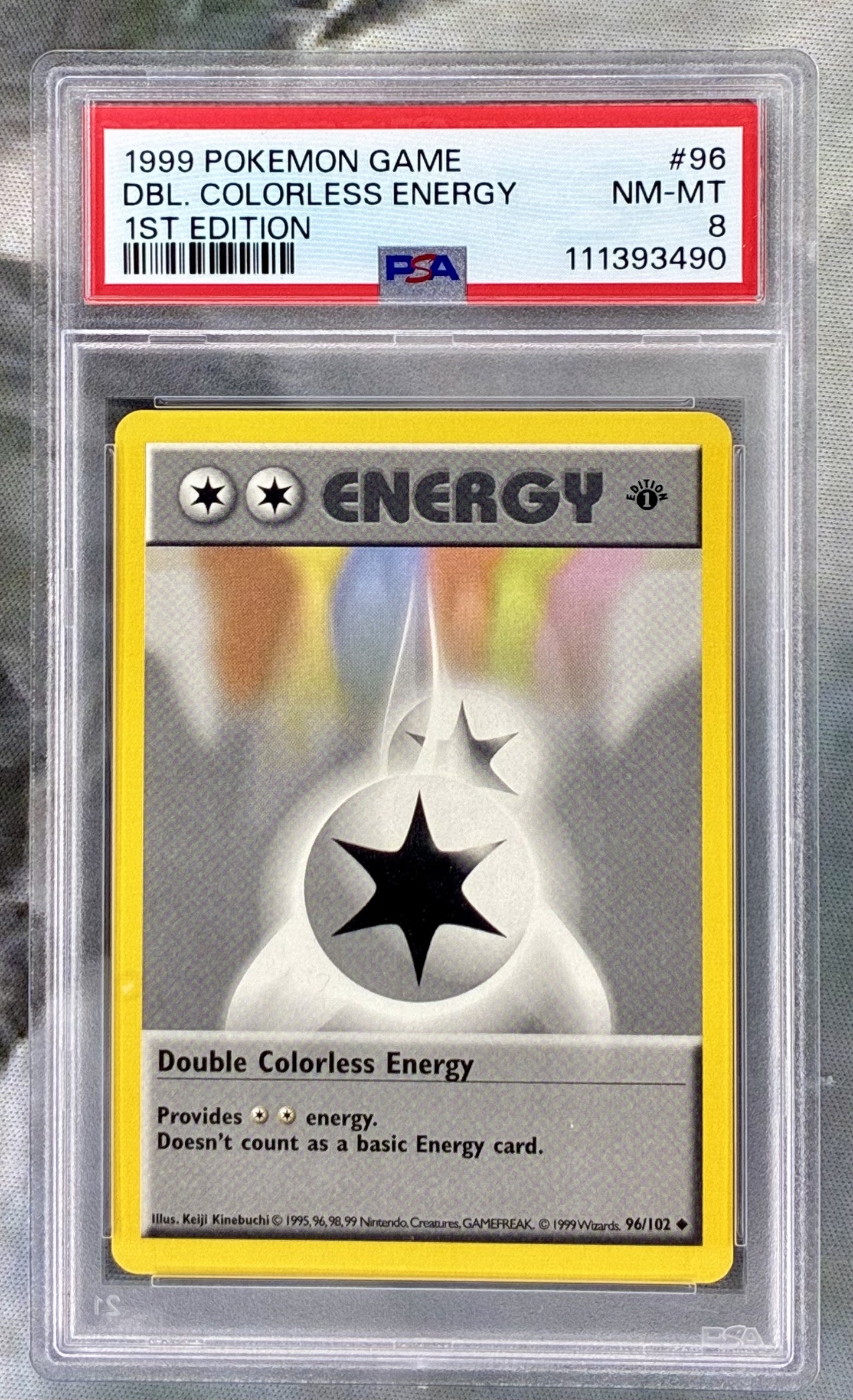 Double Colorless Energy Base Set 1st Edition 96/102 PSA 8 English Pokemon card slab