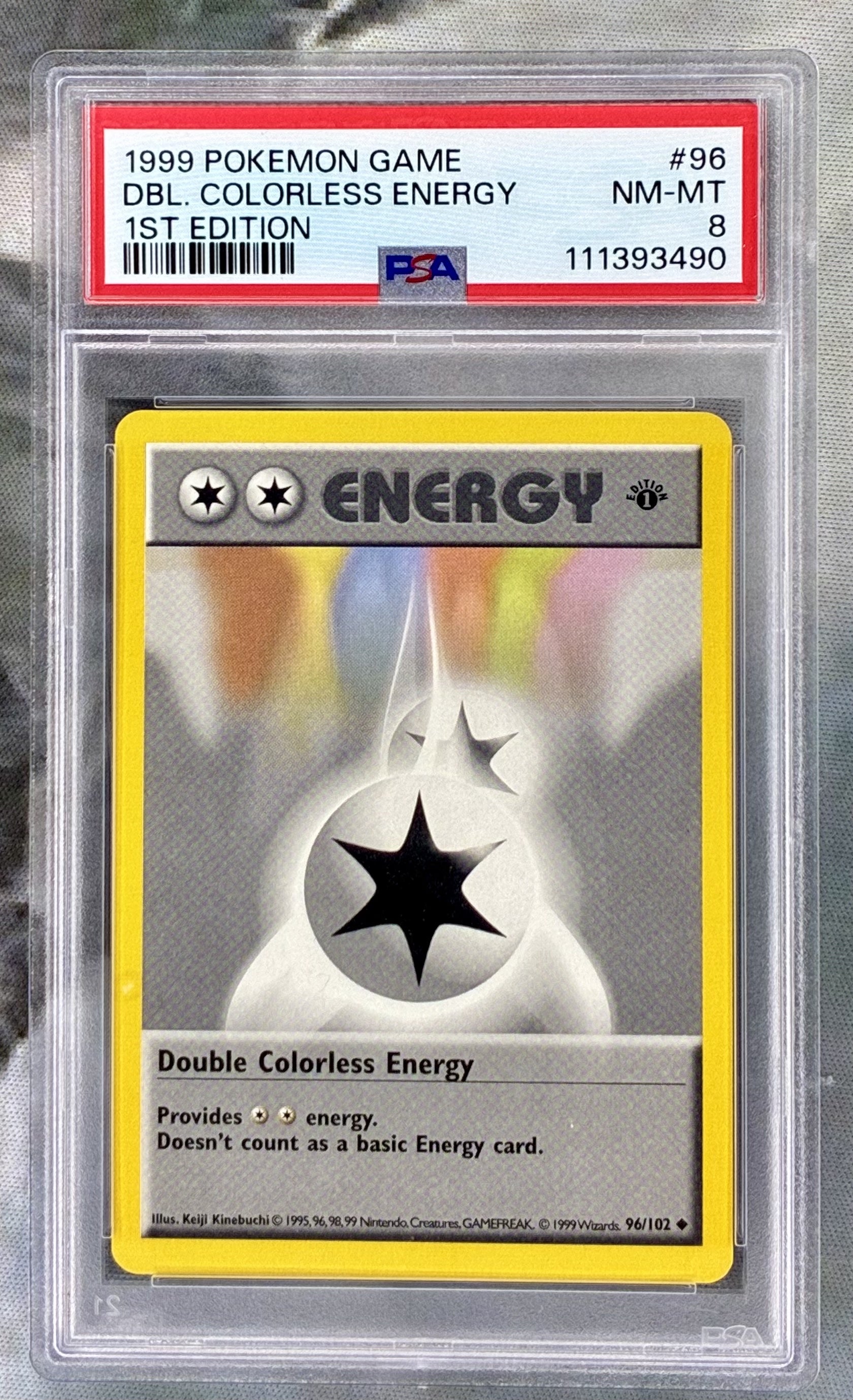 Double Colorless Energy Base Set 1st Edition 96/102 PSA 8 English Pokemon card slab