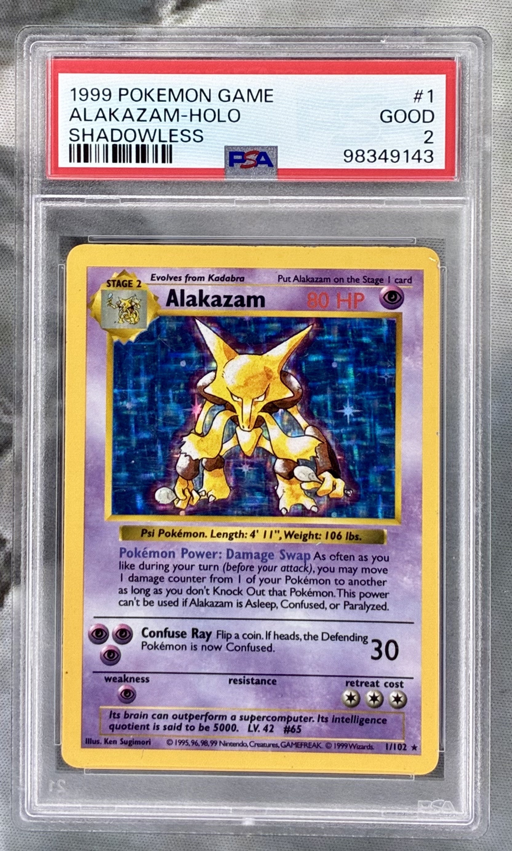 Alakazam Base Set Shadowless 1/102 Holo PSA 2 English Pokemon card slab