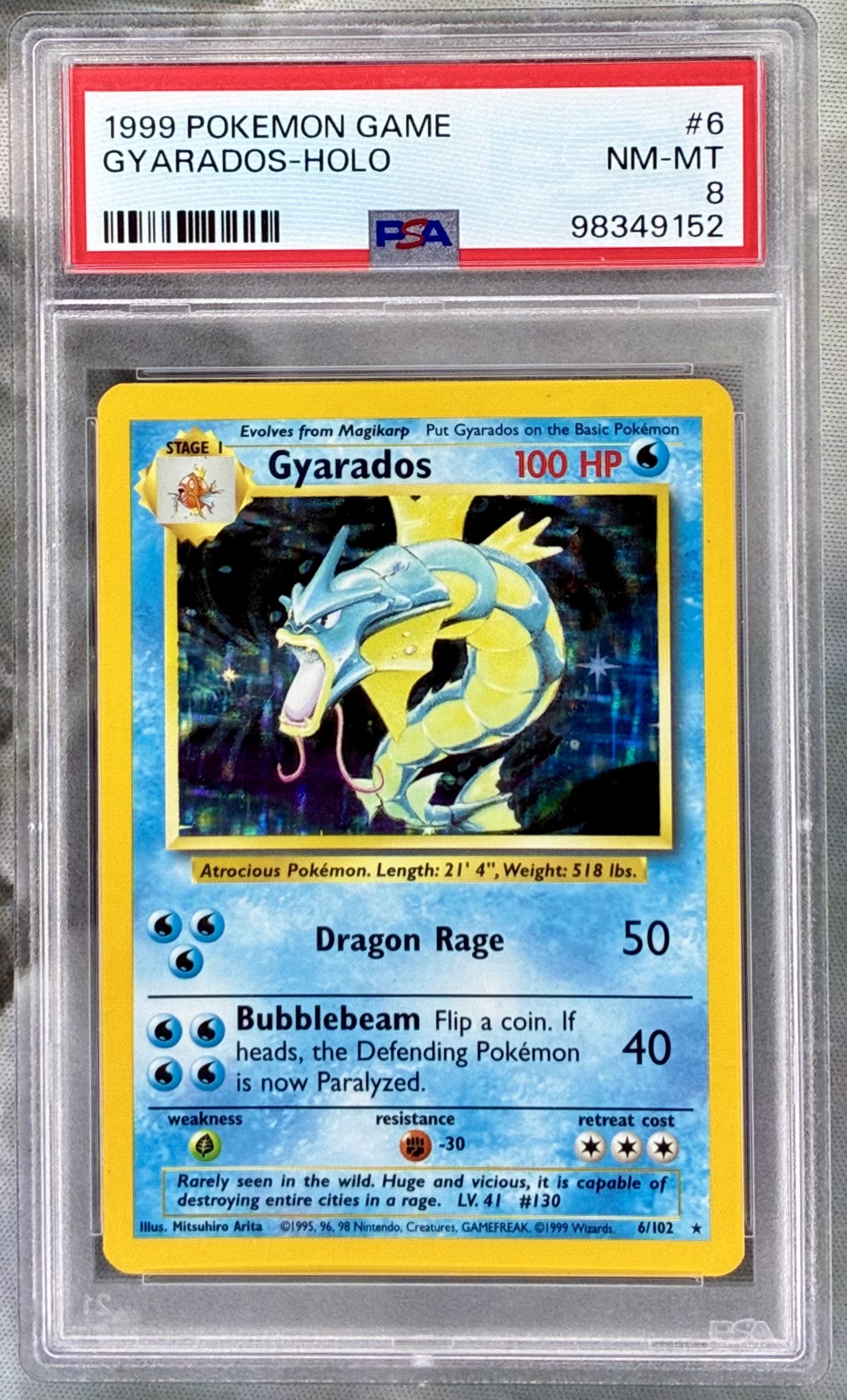 Gyarados Base Set Unlimited 6/102 Holo PSA 8 English Pokemon card slab