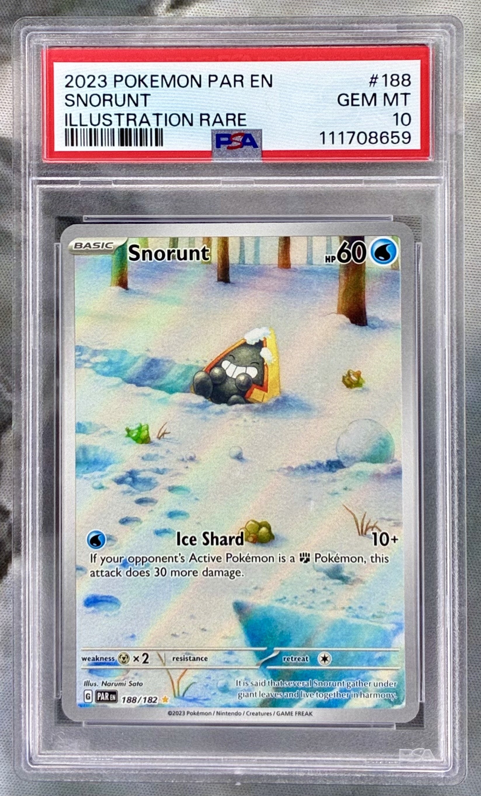 Snorunt Paradox Rift 188/182 Illustration Rare PSA 10 English Pokemon card slab