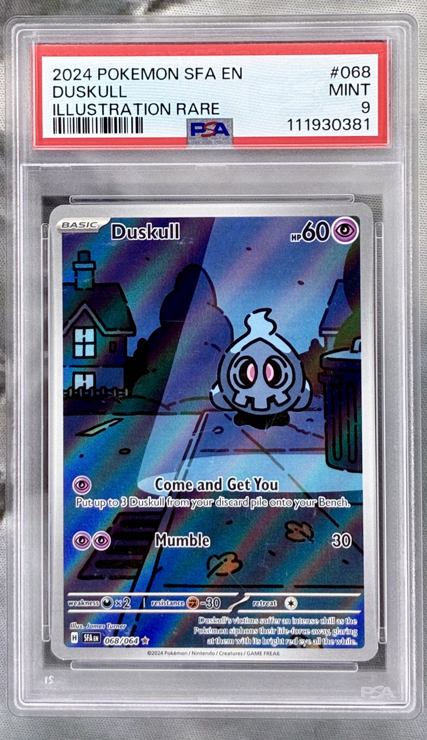 Duskull Shrouded Fable 068/064 Illustration Rare PSA 9 English Pokemon card slab