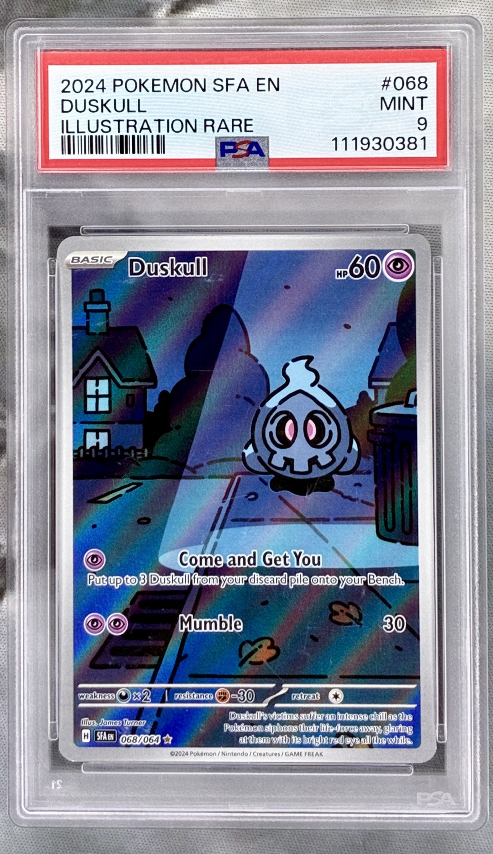 Duskull Shrouded Fable 068/064 Illustration Rare PSA 9 English Pokemon card slab