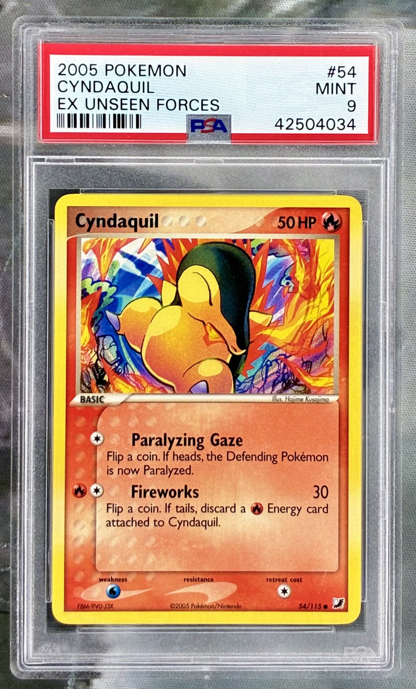 Cyndaquil Unseen Forces 54/115 PSA 9 English Pokemon card slab