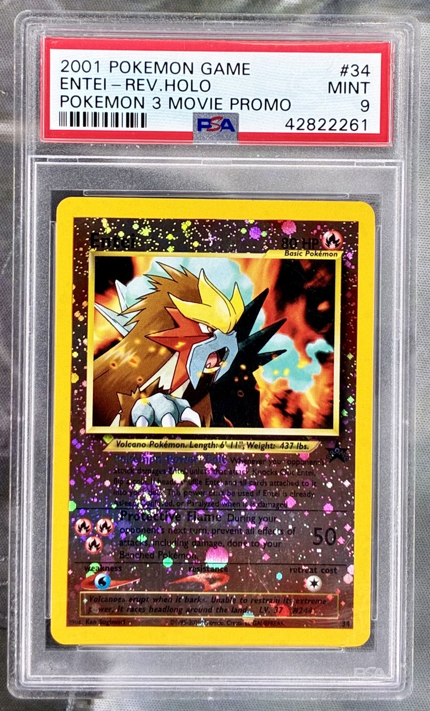 Entei Black Star Promo 34 Reverse Holo PSA 9 English Pokemon card slab swirl