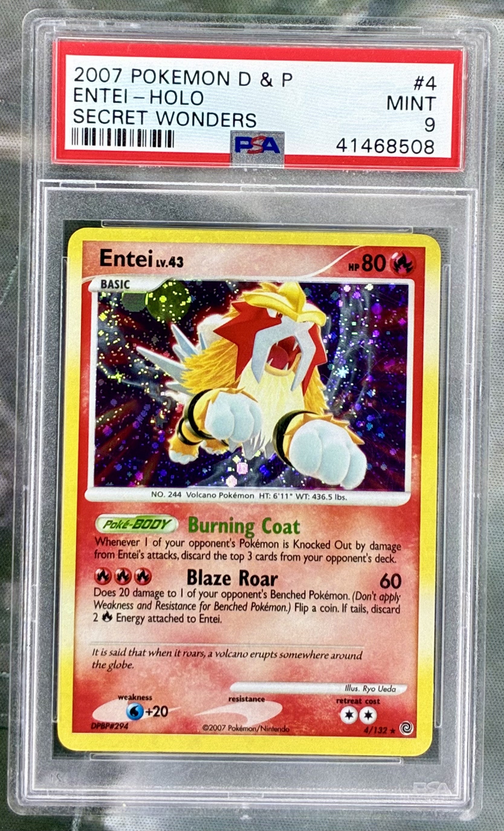 Entei Secret Wonders 4/132 Holo PSA 9 English Pokemon card slab holo bleed