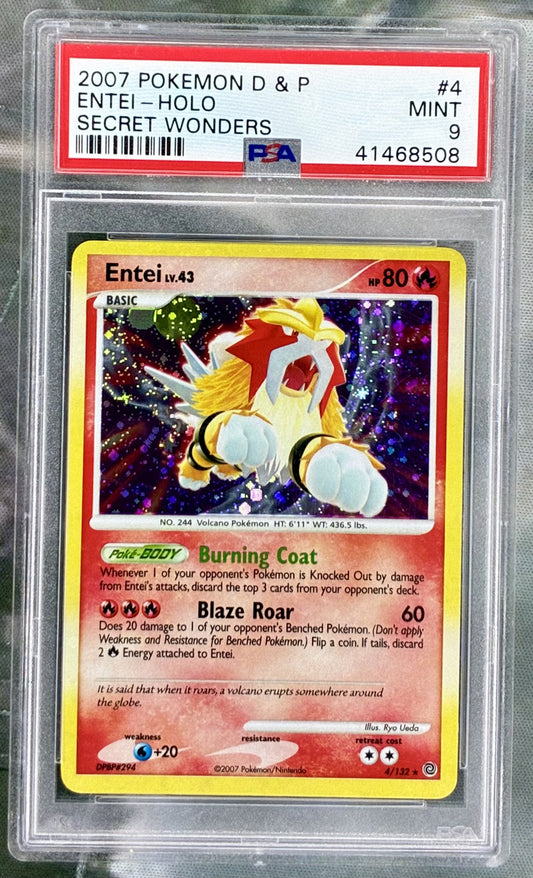 Entei Secret Wonders 4/132 Holo PSA 9 English Pokemon card slab holo bleed
