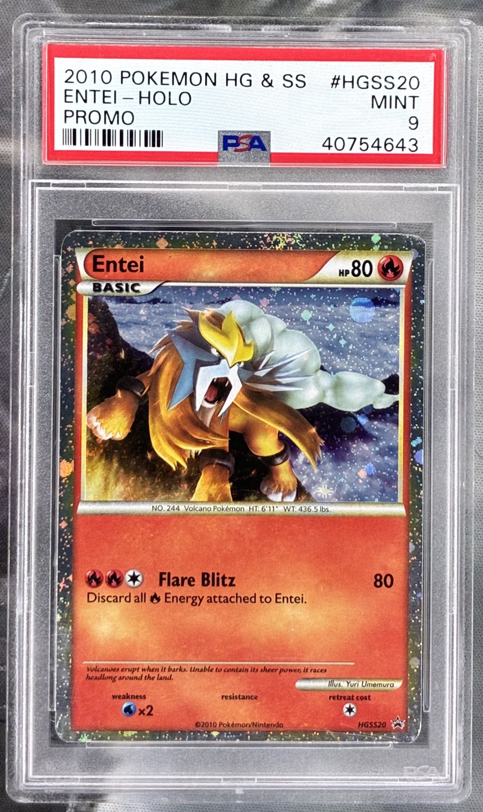 Entei HGSS20 Cosmos Promo Holo PSA 9 English Pokemon card slab