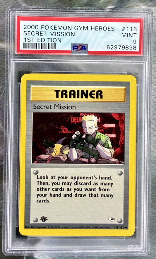 Secret Mission Gym Heroes 1st Edition 118/132 PSA 9 English Pokemon card slab