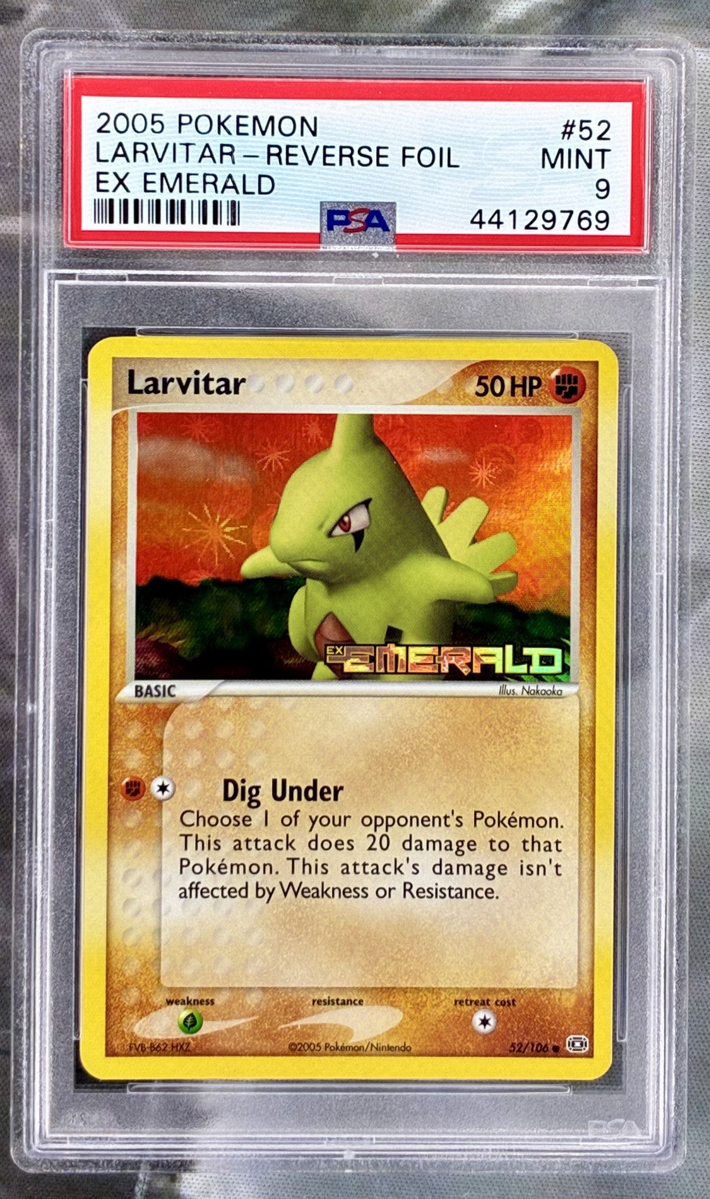 Larvitar EX Emerald 52/106 Reverse Holo PSA 9 English Pokemon card slab