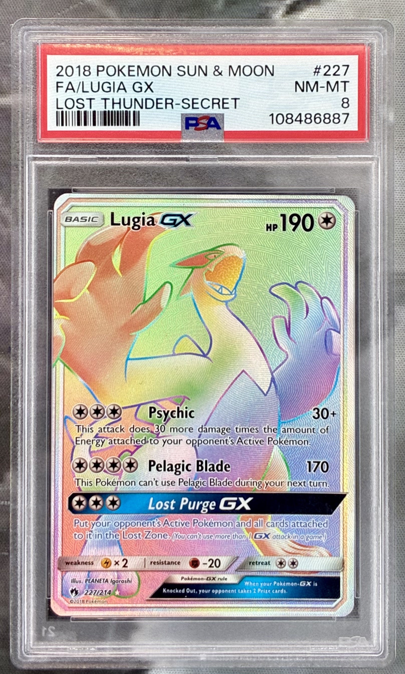 Lugia GX Lost Thunder 227/214 Full Art PSA 8 English Pokemon card slab