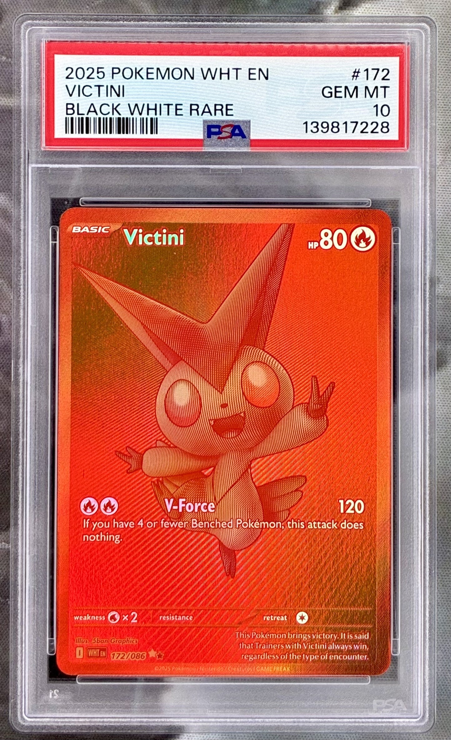 Victini White Flare 172/086 Black White Rare Holo PSA 10 English Pokemon Card