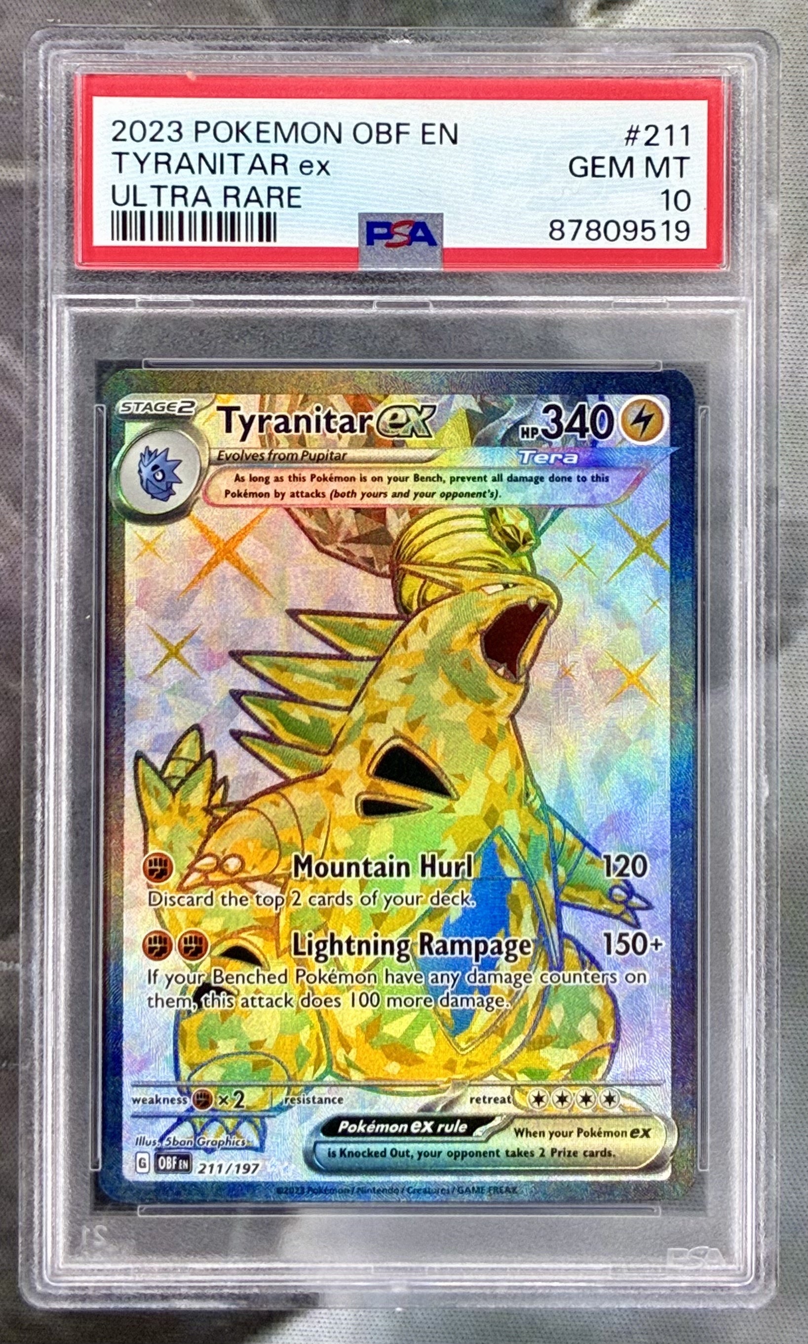 Tyranitar EX Obsidian Flames 211/197 Full Art PSA 10 English Pokemon card slab