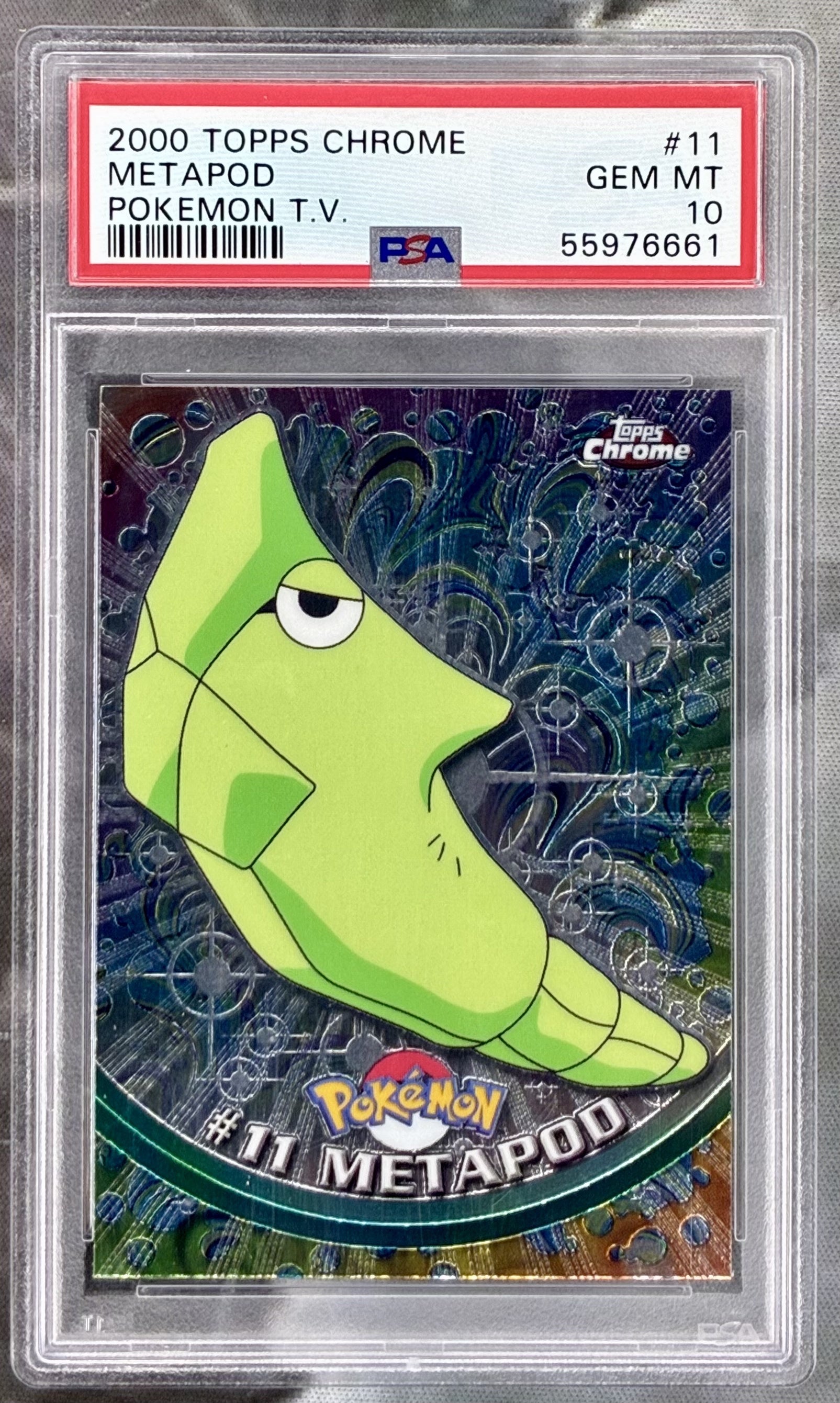 Metapod Topps Chrome TV Series 2000 #11 PSA 10 Pokemon card slab