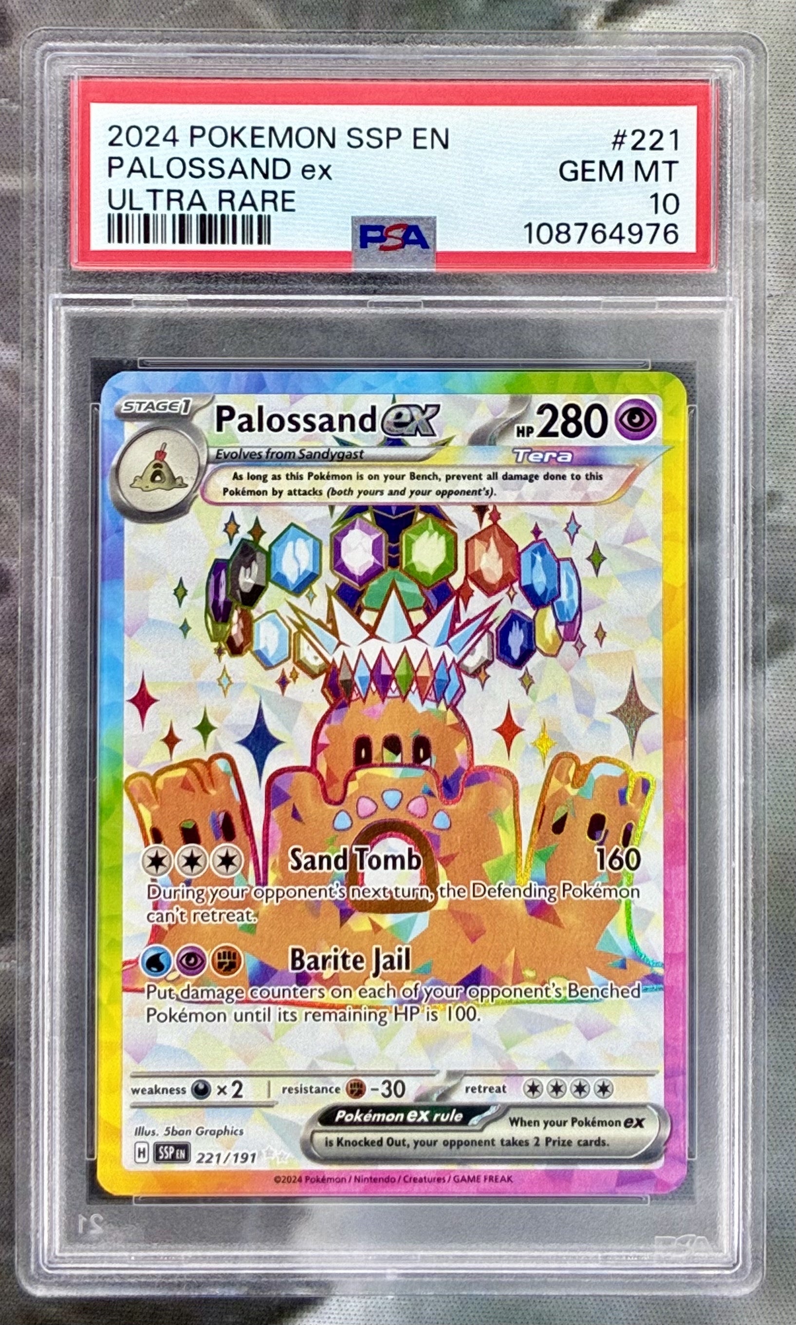 Palossand ex Surging Sparks 221/191 Full Art PSA 10 English Pokemon card slab