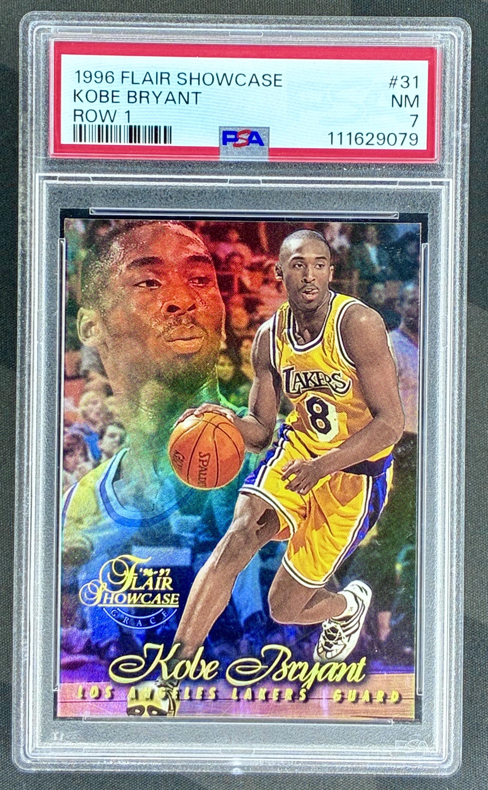 Kobe Bryant Flair Showcase 1996-97 #31 Row 1 PSA 7 rookie basketball card slab