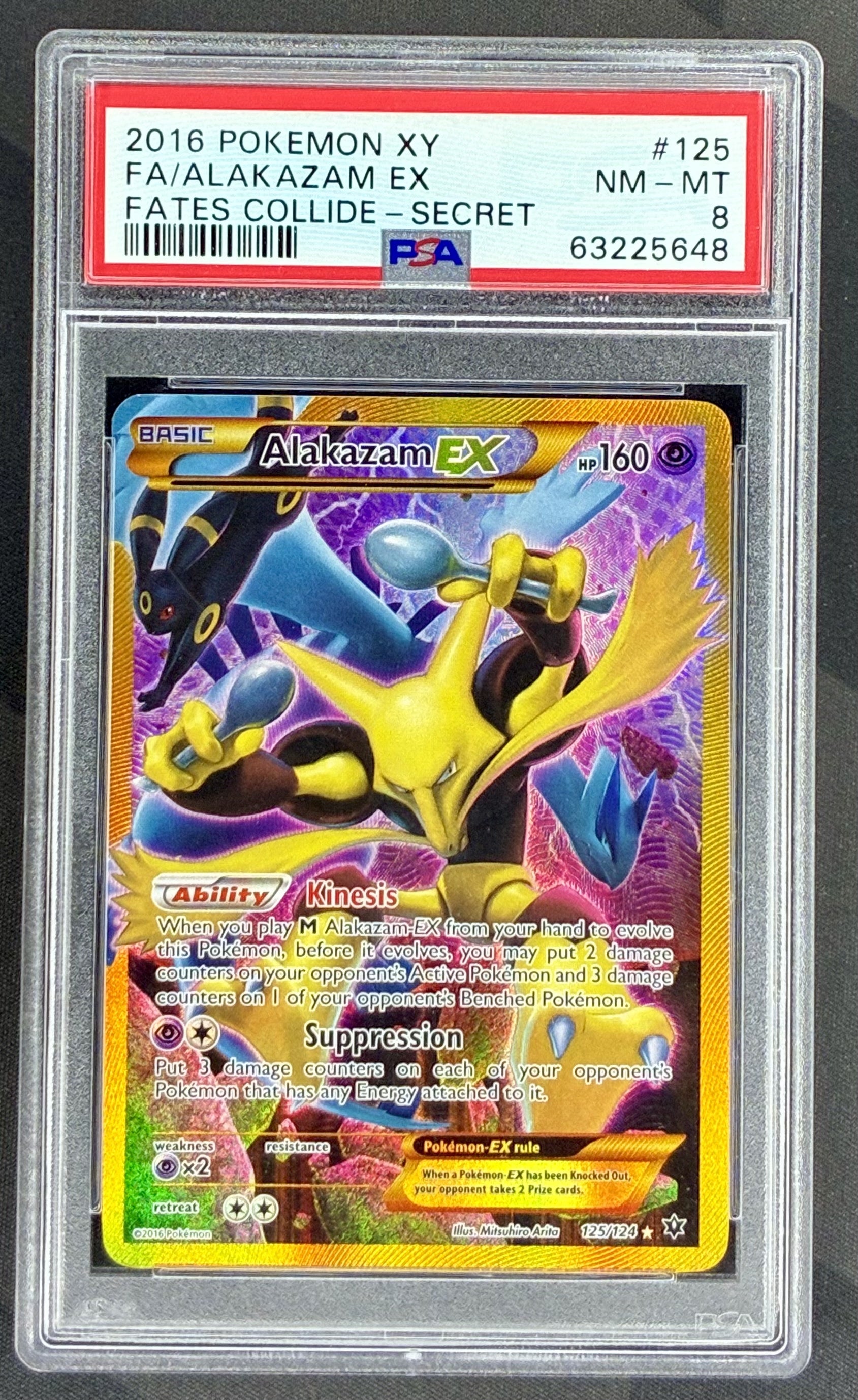 Alakazam EX Secret 125/124 Fates Collide 2016 PSA 8 Pokemon card slab