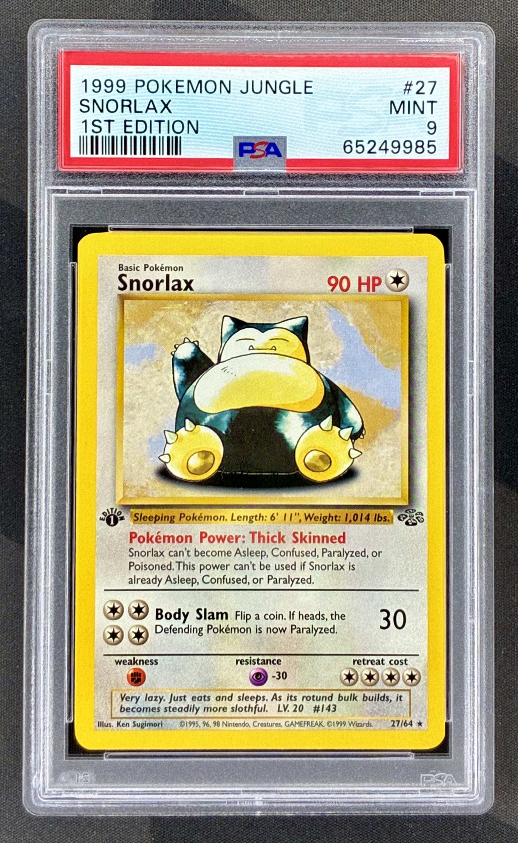 Snorlax 1st Edition 27/64 Jungle 1999 PSA 9 Pokemon card slab