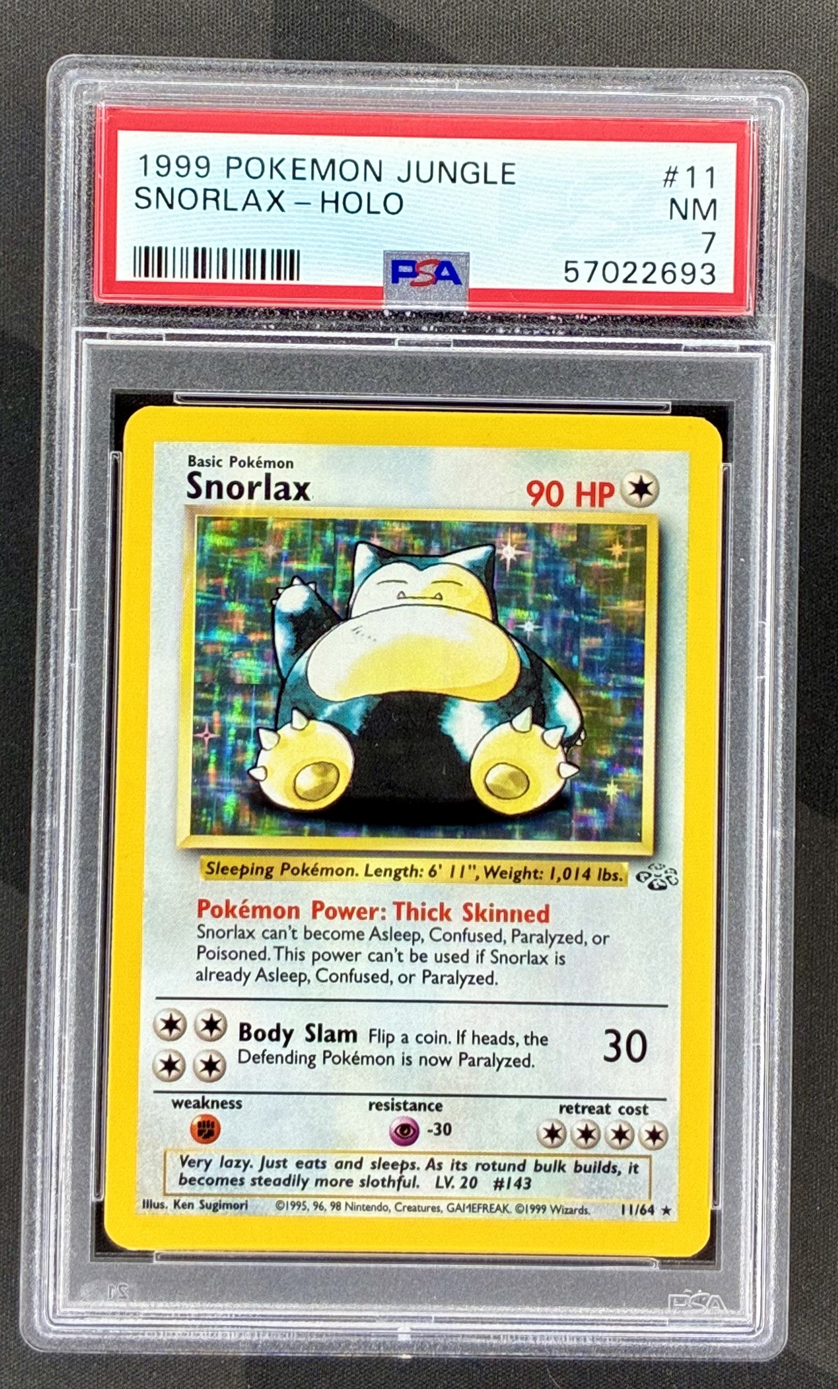 Snorlax Holo 11/64 Jungle PSA 7 1999 Unlimited Pokemon card slab