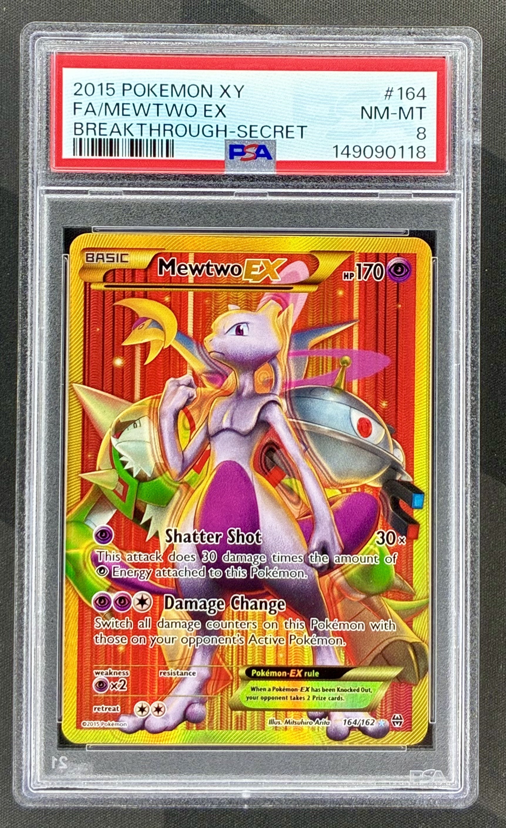 Mewtwo EX 164/162 Breakthrough PSA 8 Secret Rare Pokemon card slab