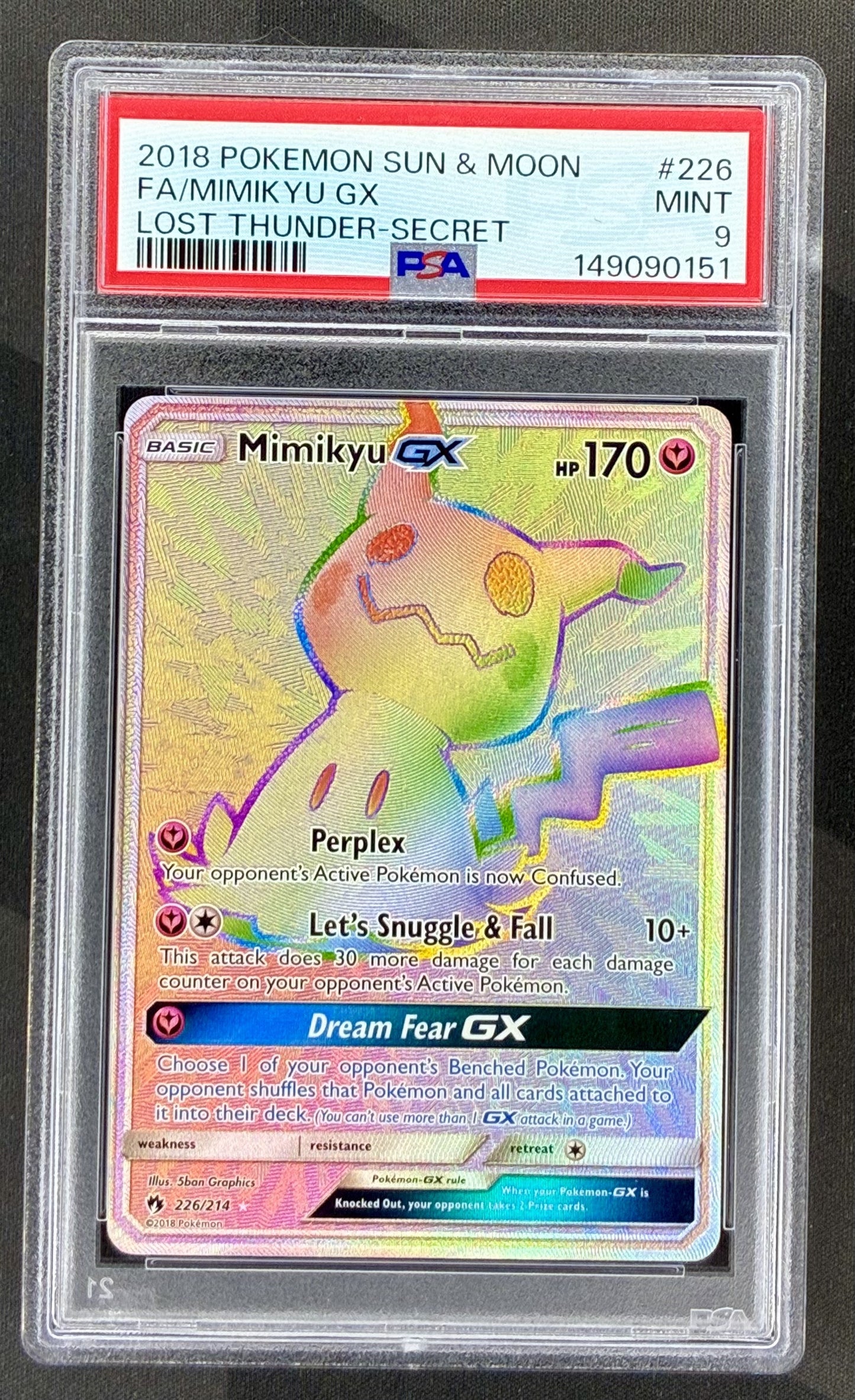 Mimikyu GX 226/214 Lost Thunder PSA 9 Secret Rare Pokémon Card