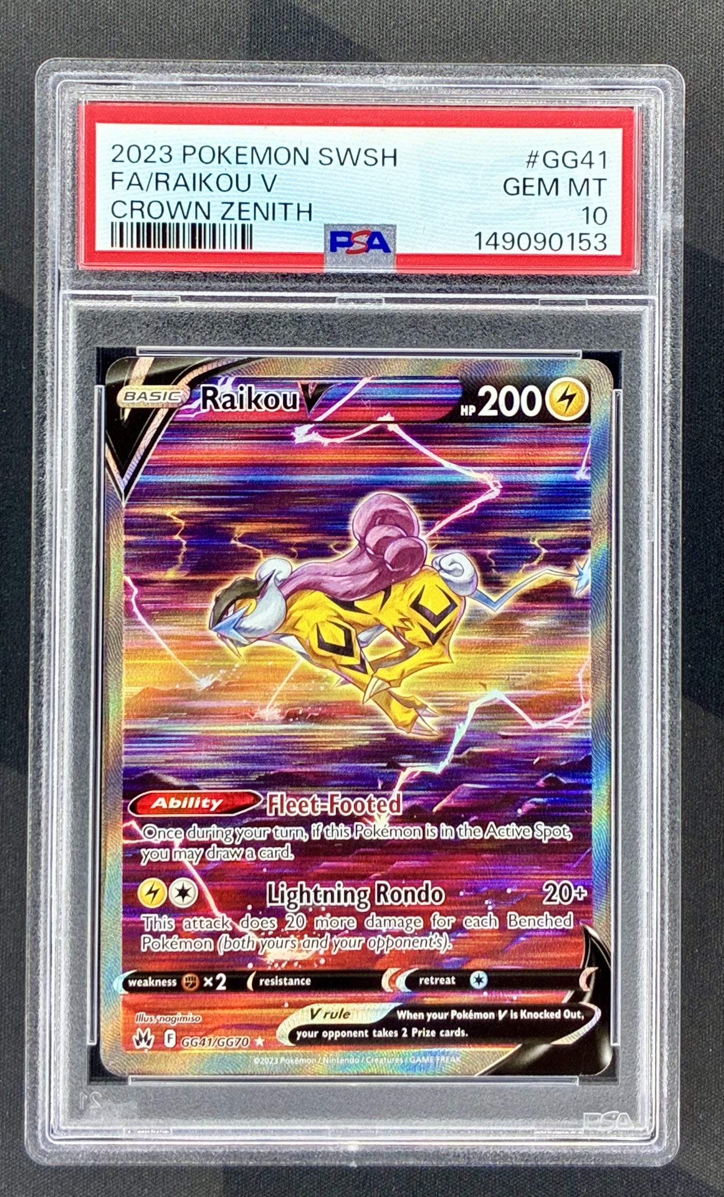 Raikou V GG41/GG70 Crown Zenith PSA 10 Galarian Gallery Pokemon card slab