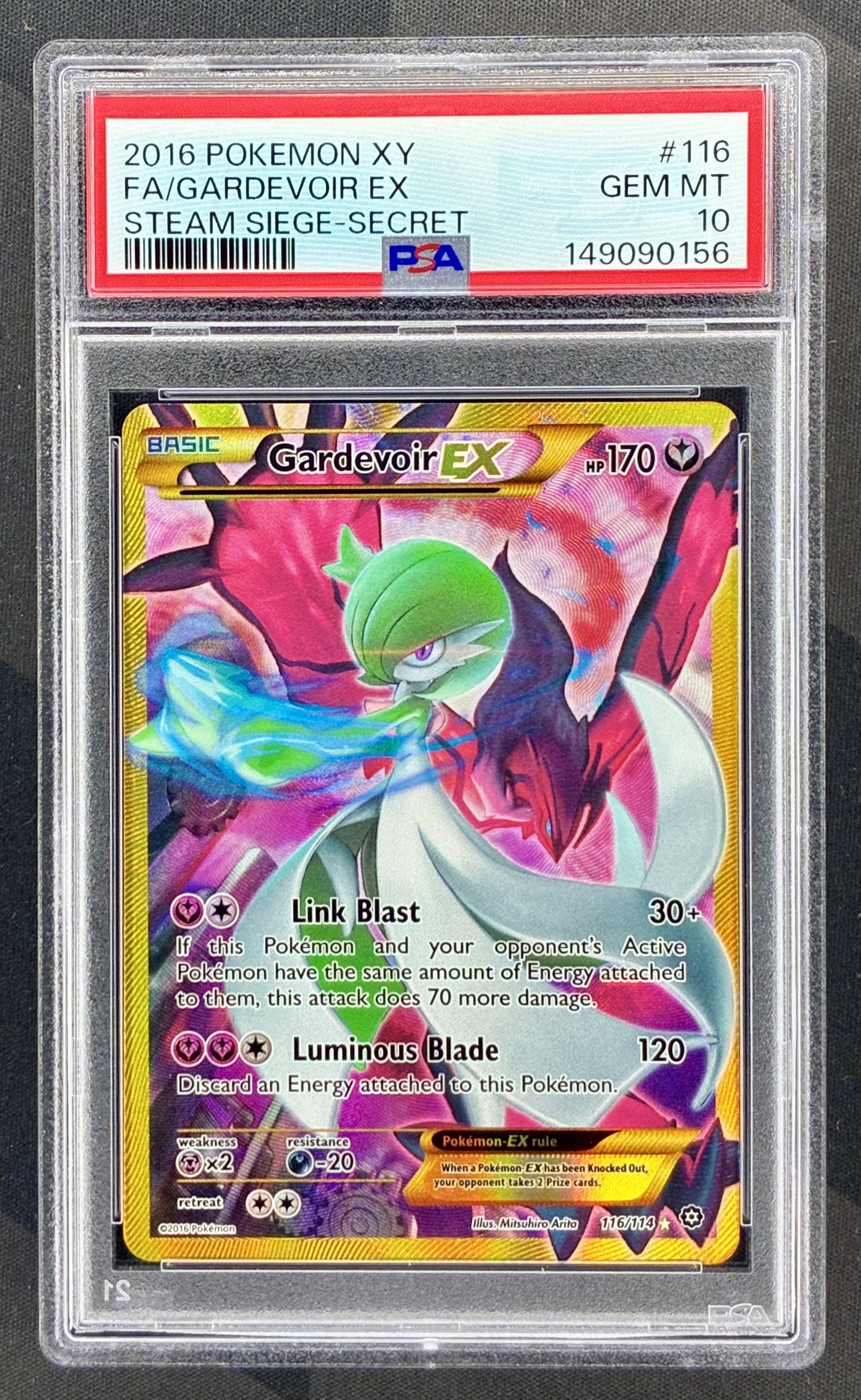 Gardevoir EX 116/114 Steam Siege PSA 10 Secret Rare Pokemon card slab