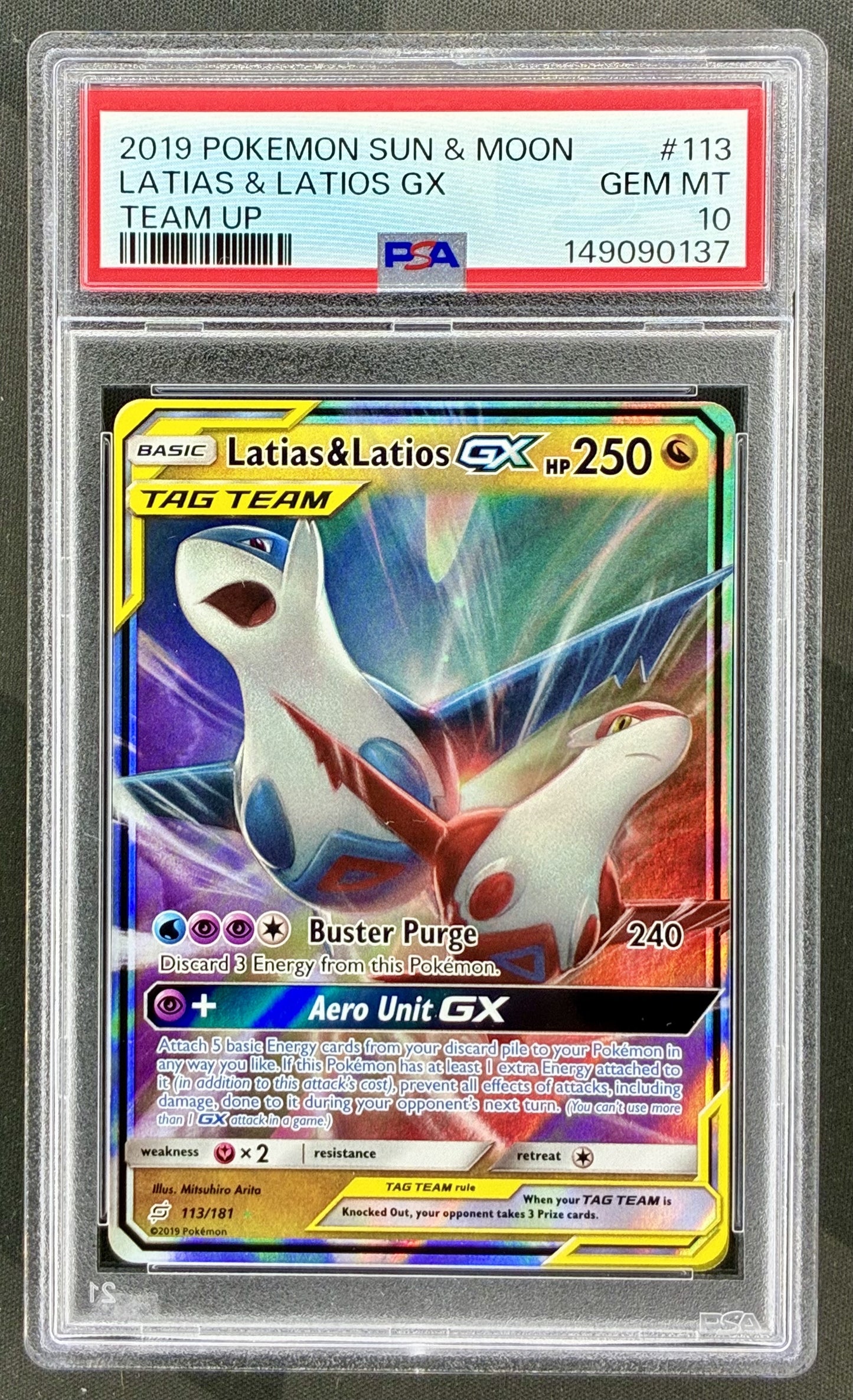 Latias and Latios GX 113/181 Team Up PSA 10 Pokemon card slab